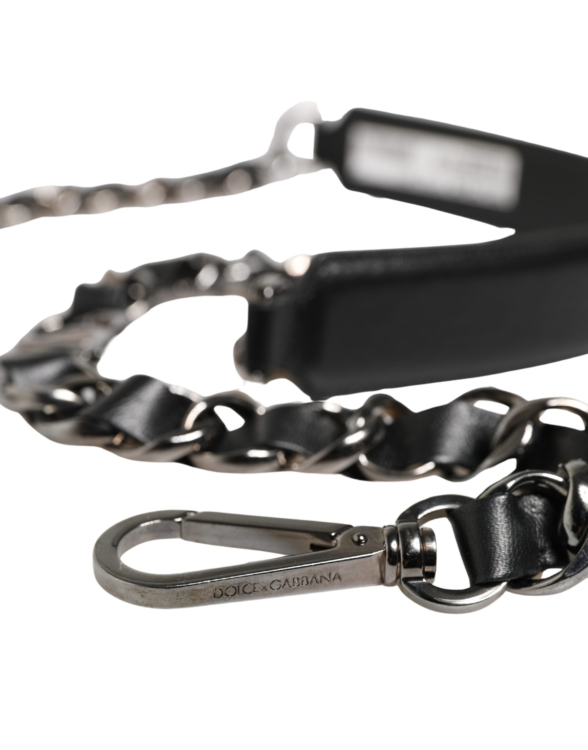 Dolce & Gabbana Black Leather Silver Chain Bag Accessory Shoulder Strap