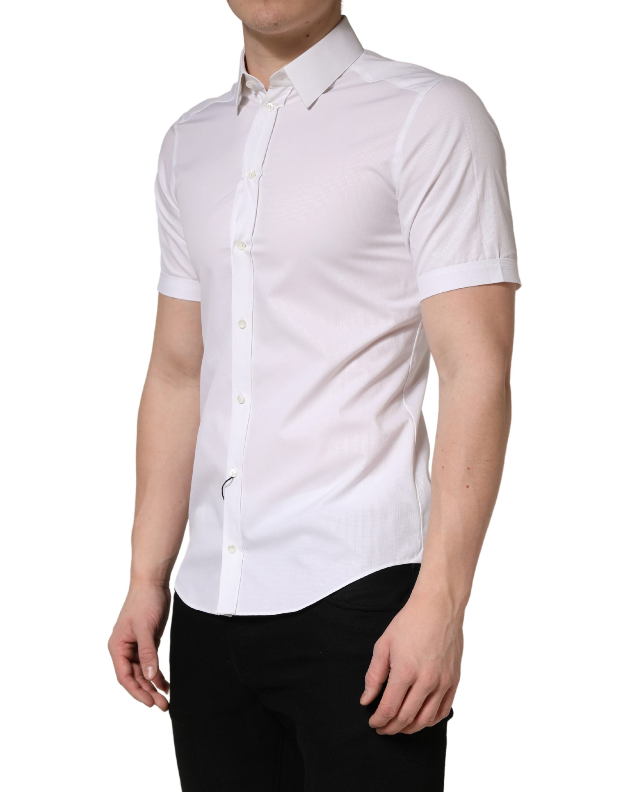 Dolce & Gabbana White Cotton Short Sleeves Button Down Shirt