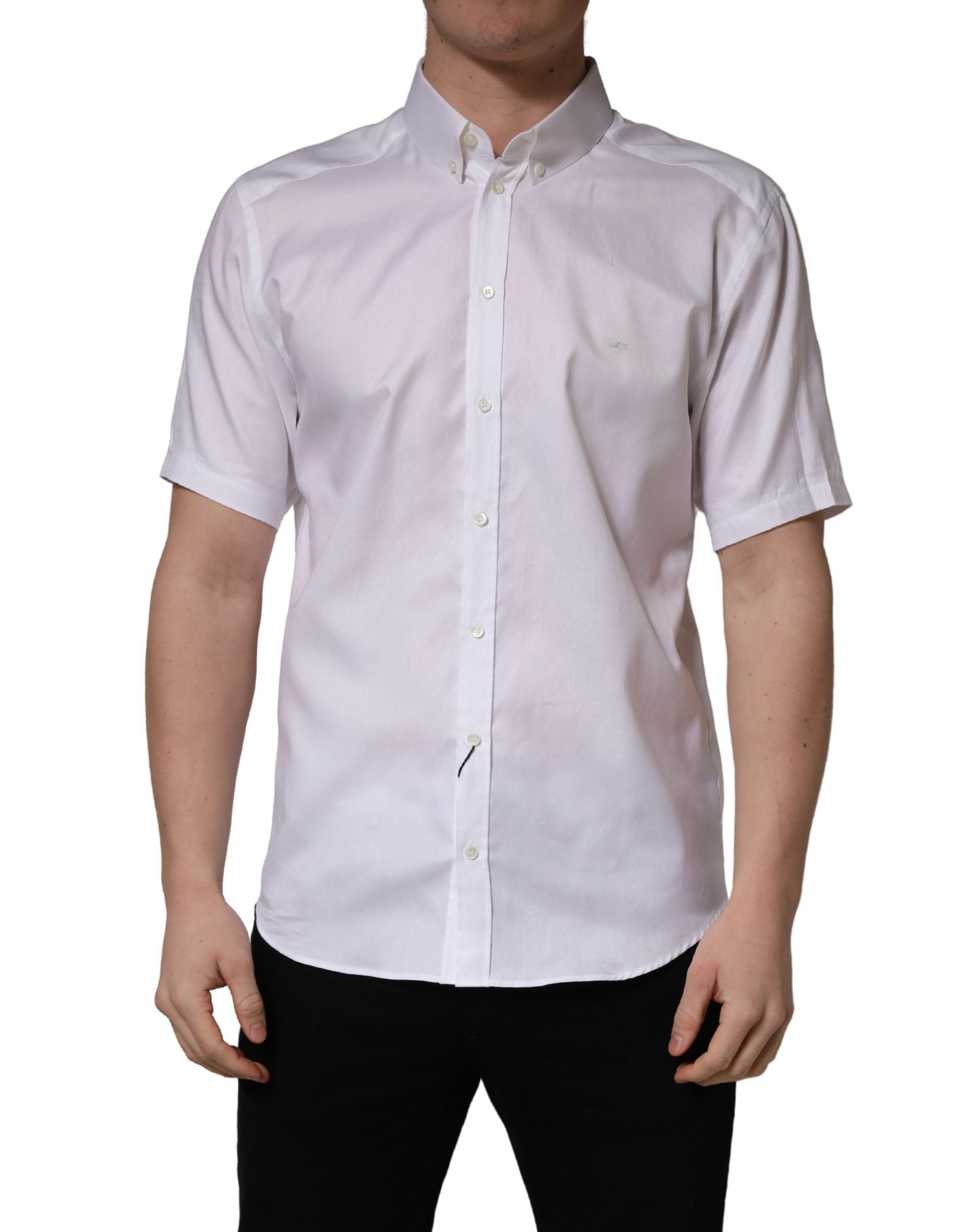 Dolce & Gabbana White Cotton Short Sleeves Button Down Shirt