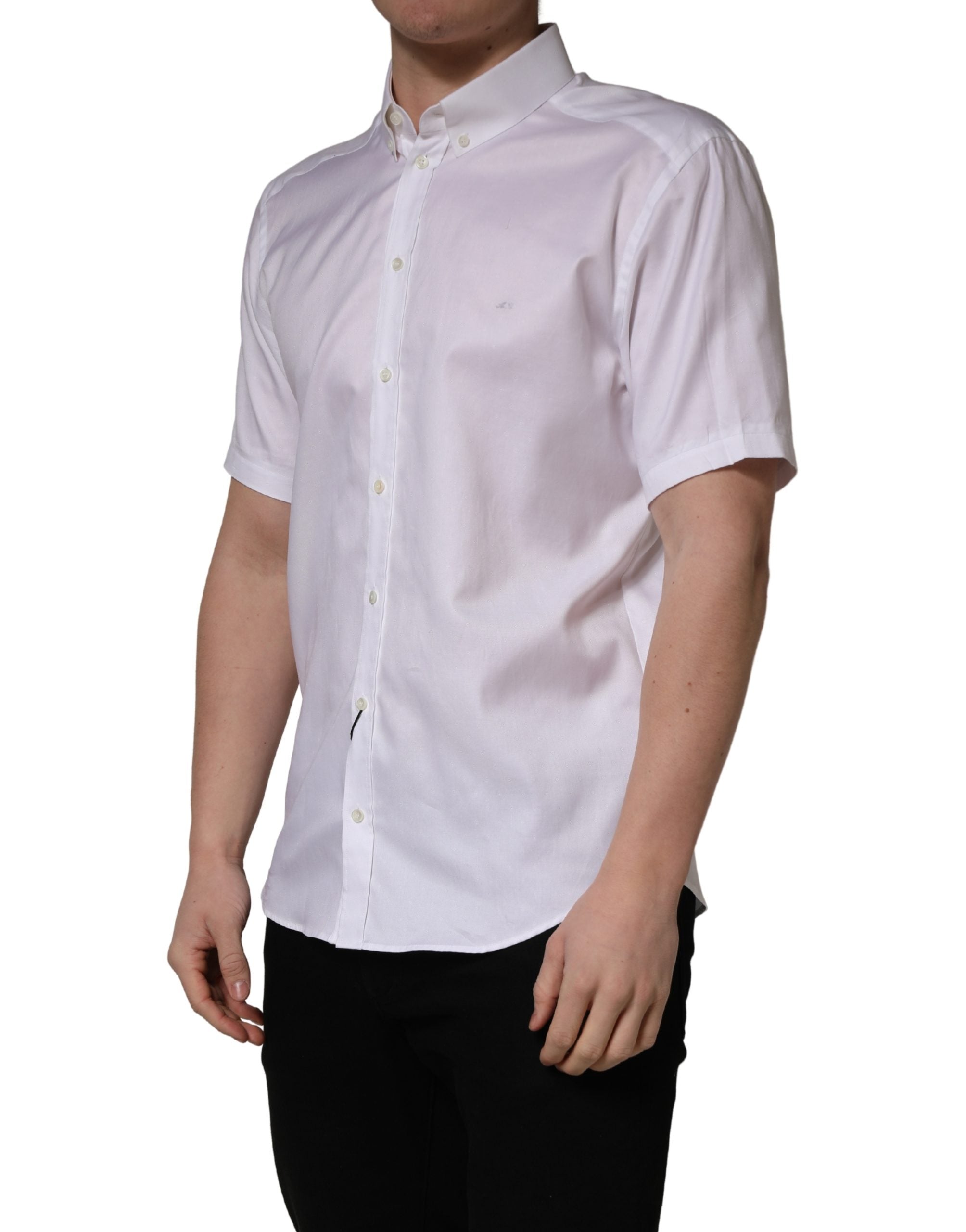 Dolce & Gabbana White Cotton Short Sleeves Button Down Shirt