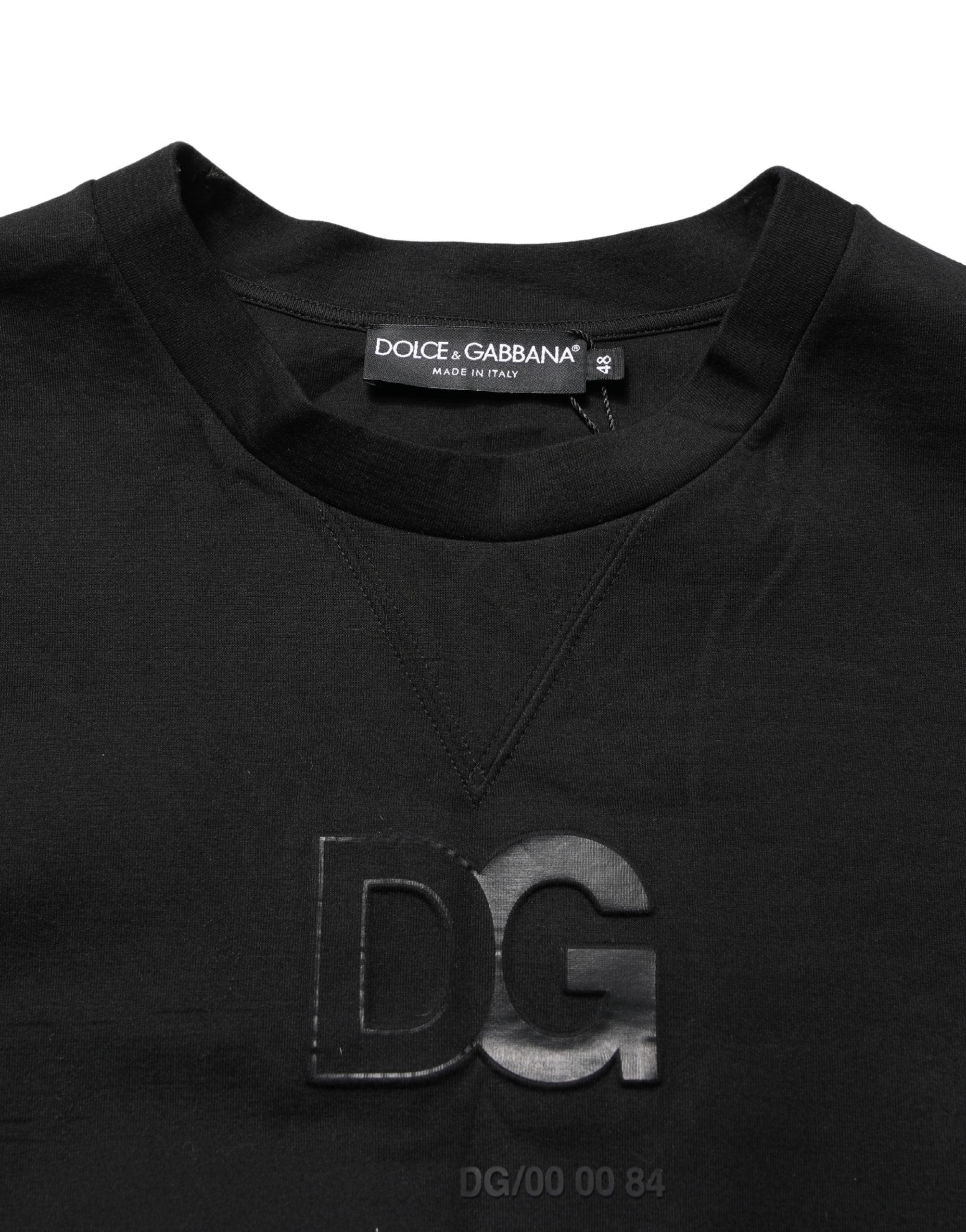 Dolce & Gabbana Black Cotton DG Men CrewNeck Pullover Sweater