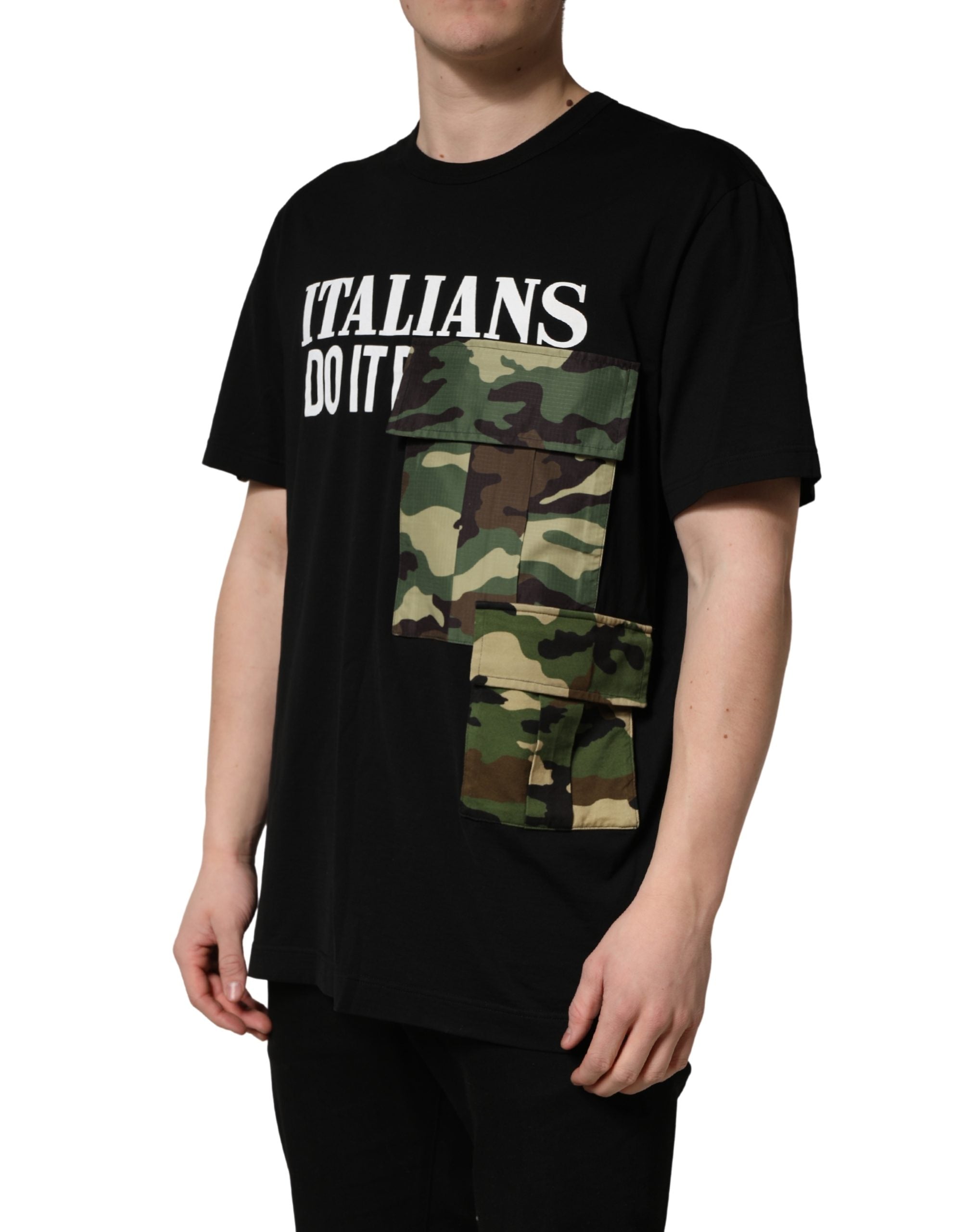 Dolce & Gabbana Black Camouflage Graphic Cotton Crewneck T-shirt