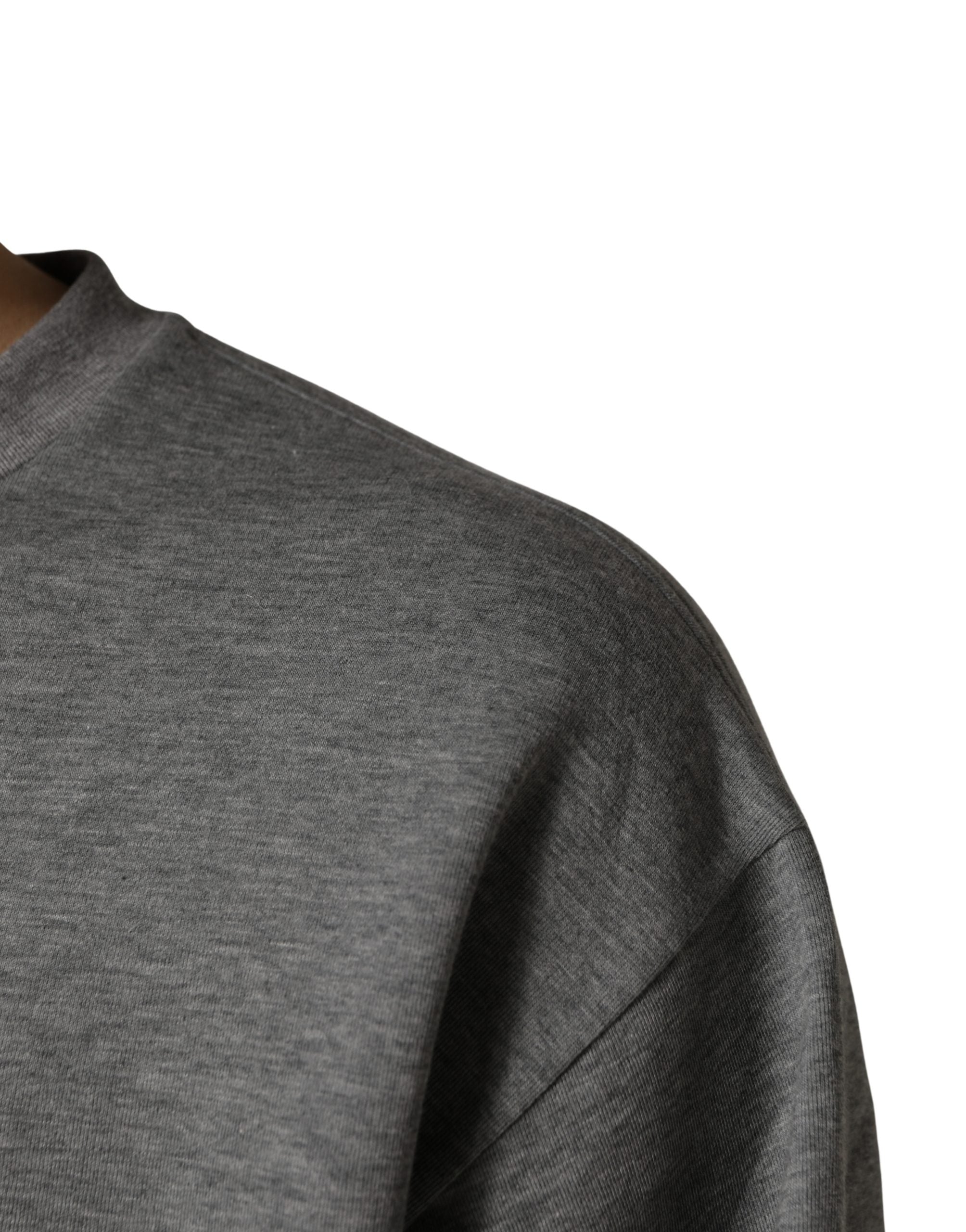 Dolce & Gabbana Gray Cotton Logo Appliqué CrewNeck T-shirt