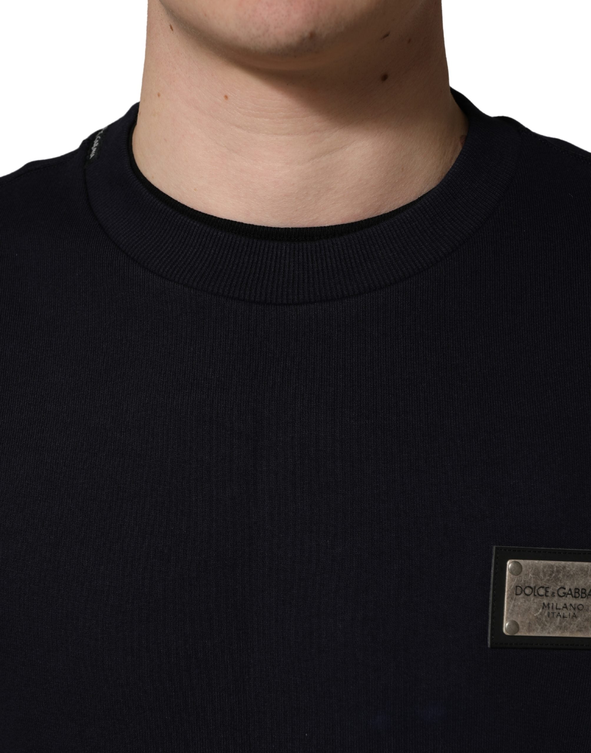 Dolce & Gabbana Black Logo Plaque Jersey Sweatshirt Cotton Sweater