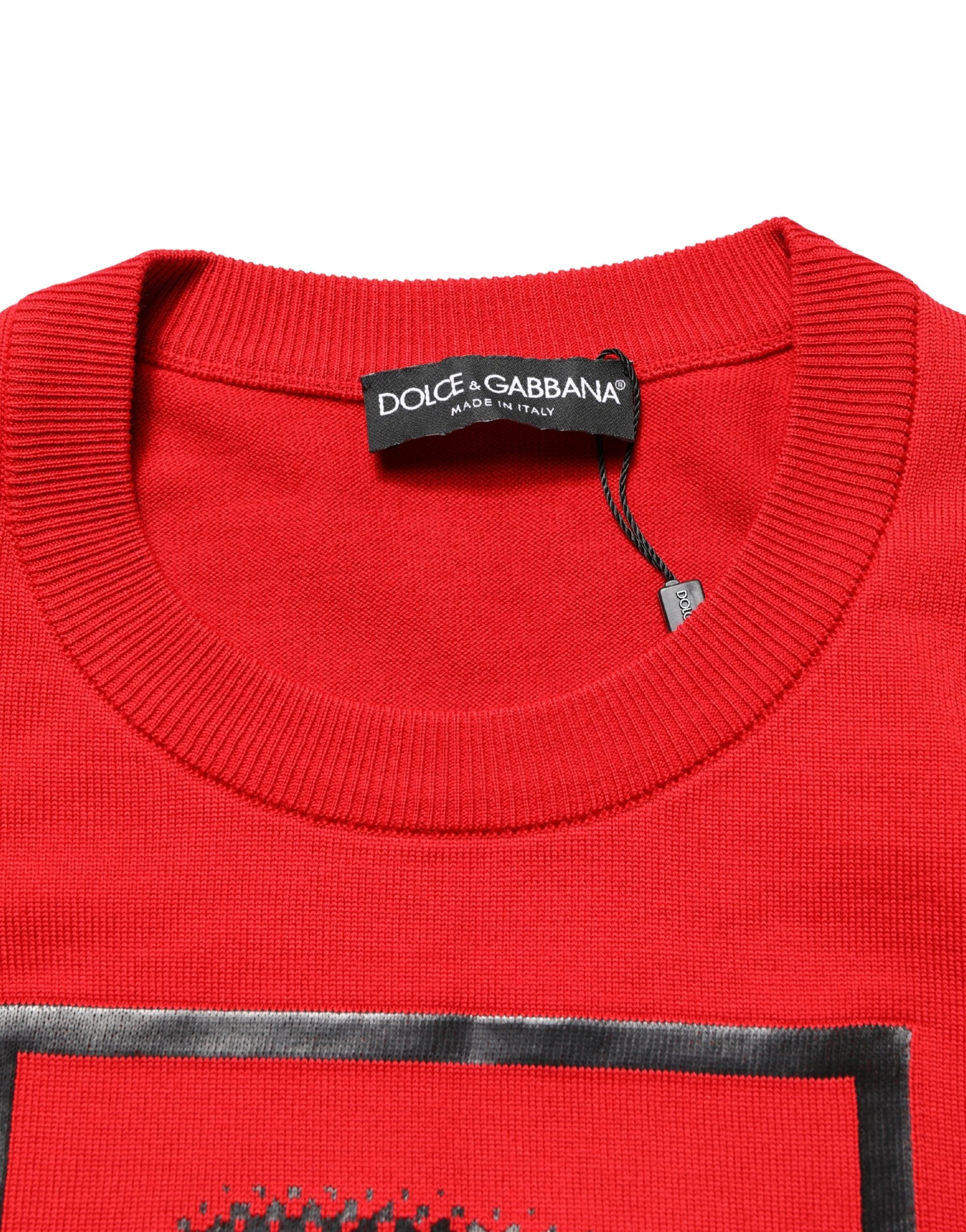 Dolce & Gabbana Red Eye Print Crew Neck Pullover Sweater