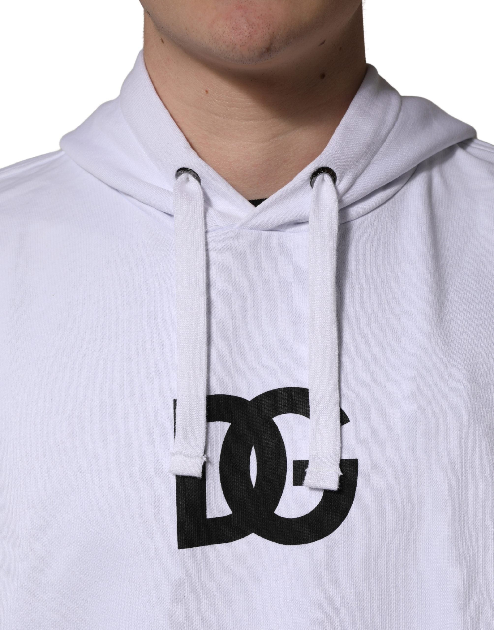 Dolce & Gabbana White Logo Print Cotton Hooded Sweatshirt Sweater