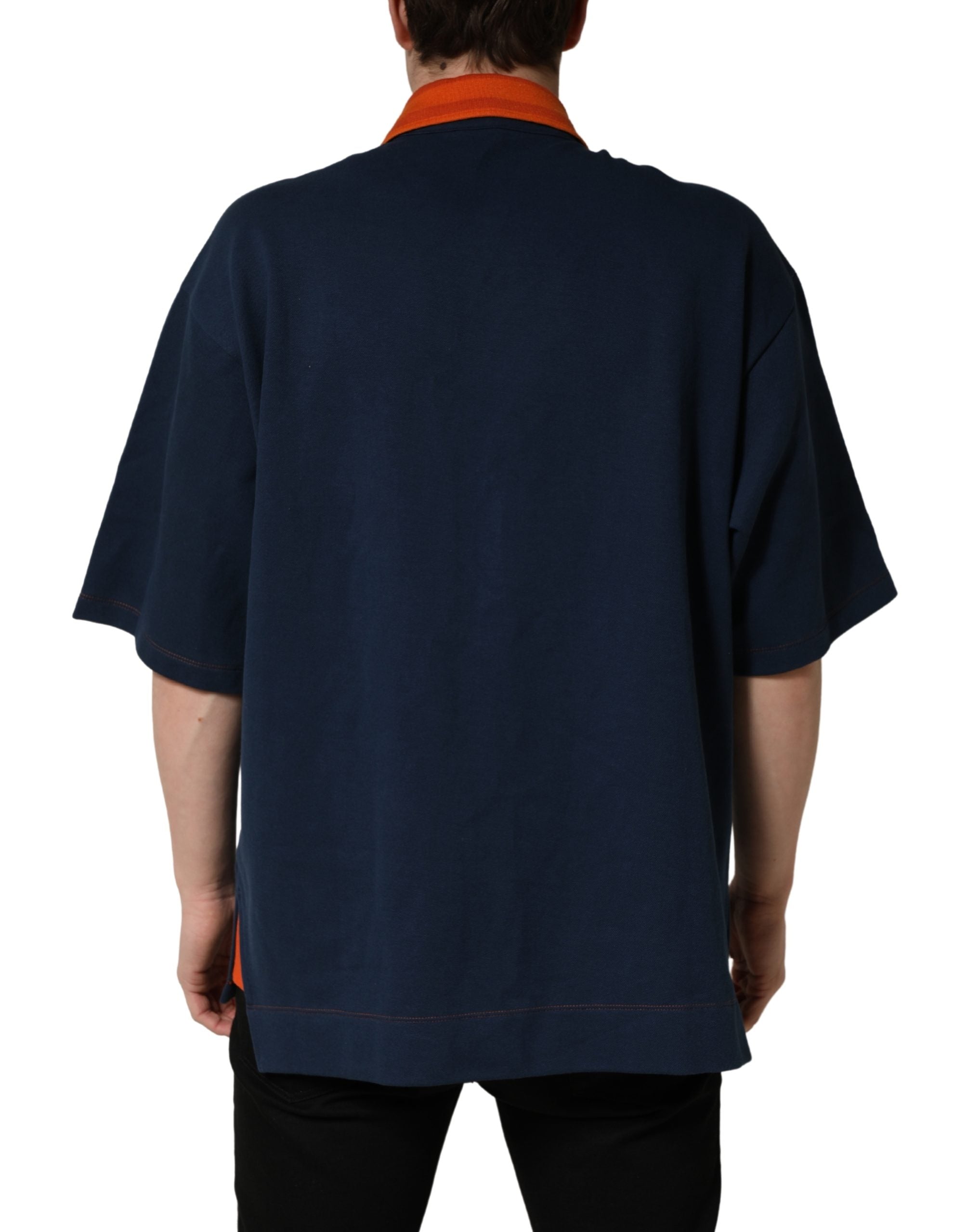 Dolce & Gabbana Navy Blue Cotton Logo Short Sleeves Men Polo T-shirt