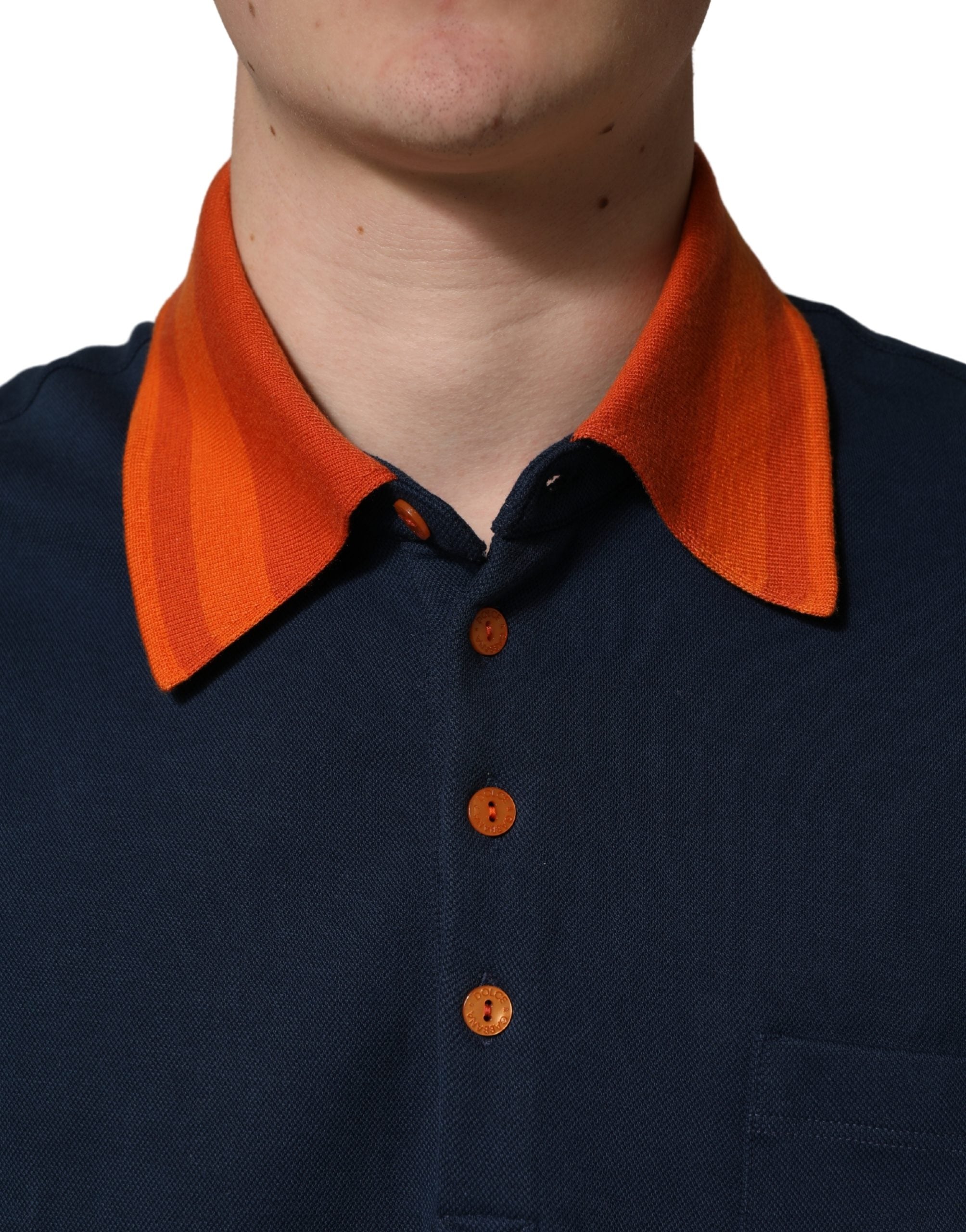 Dolce & Gabbana Navy Blue Cotton Logo Short Sleeves Men Polo T-shirt