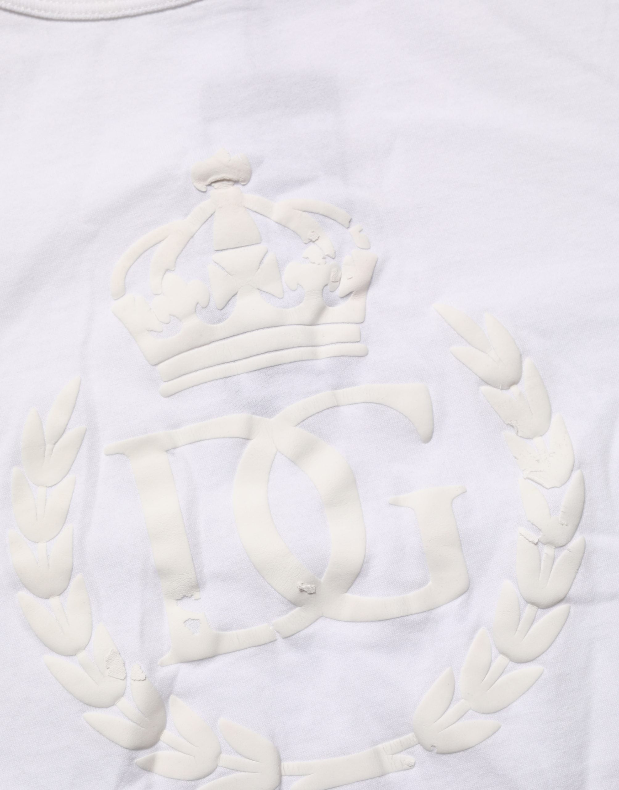 Dolce & Gabbana White Cotton DG Crown Embossed Men T-shirt