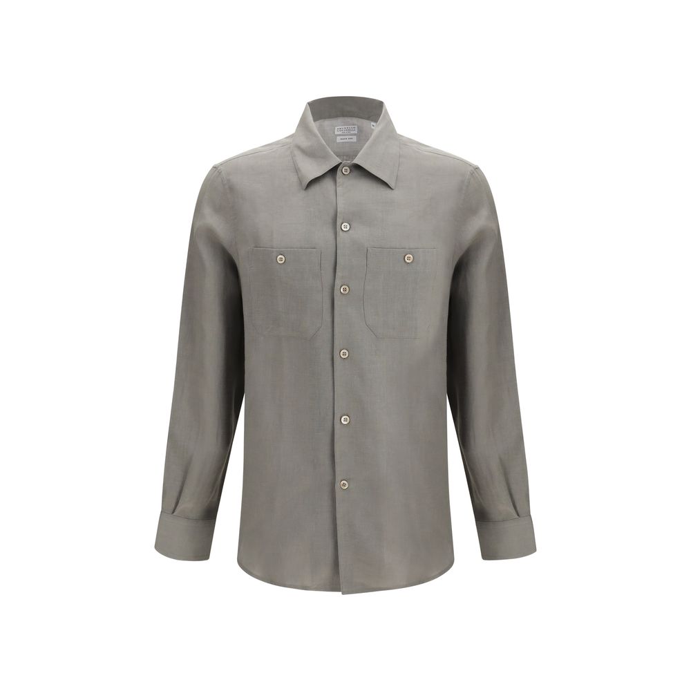Brunello Cucinelli Bicolor Linen Dress Shirt