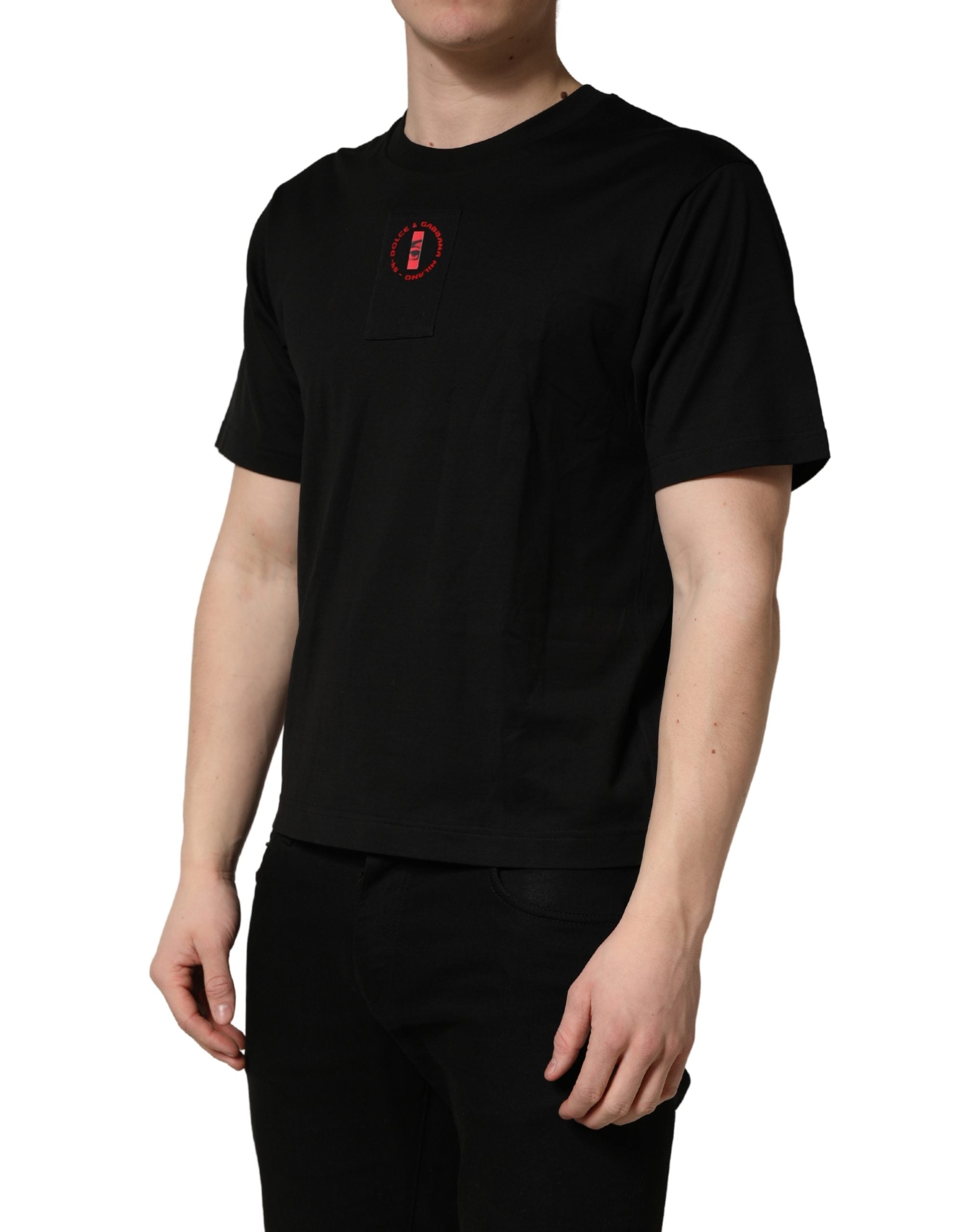 Dolce & Gabbana Black Cotton Jersey Logo Patch Crew Neck T-shirt