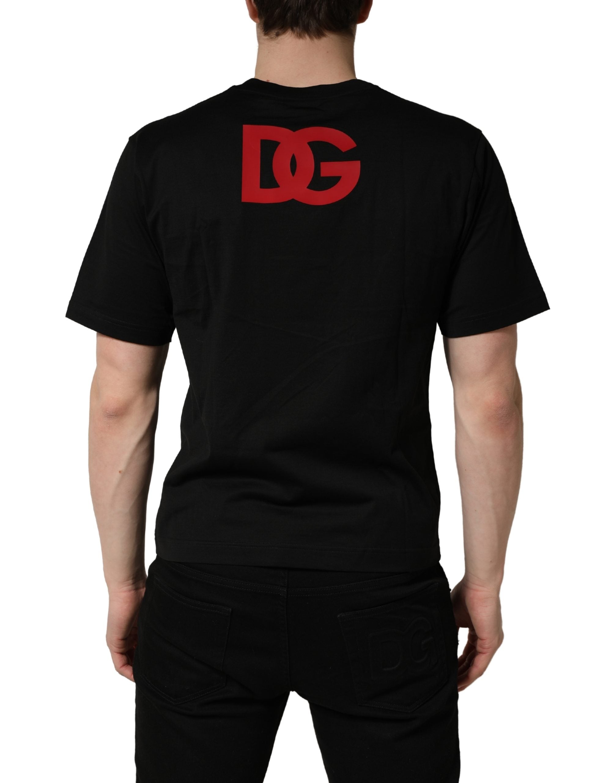 Dolce & Gabbana Black Cotton Jersey Logo Patch Crew Neck T-shirt
