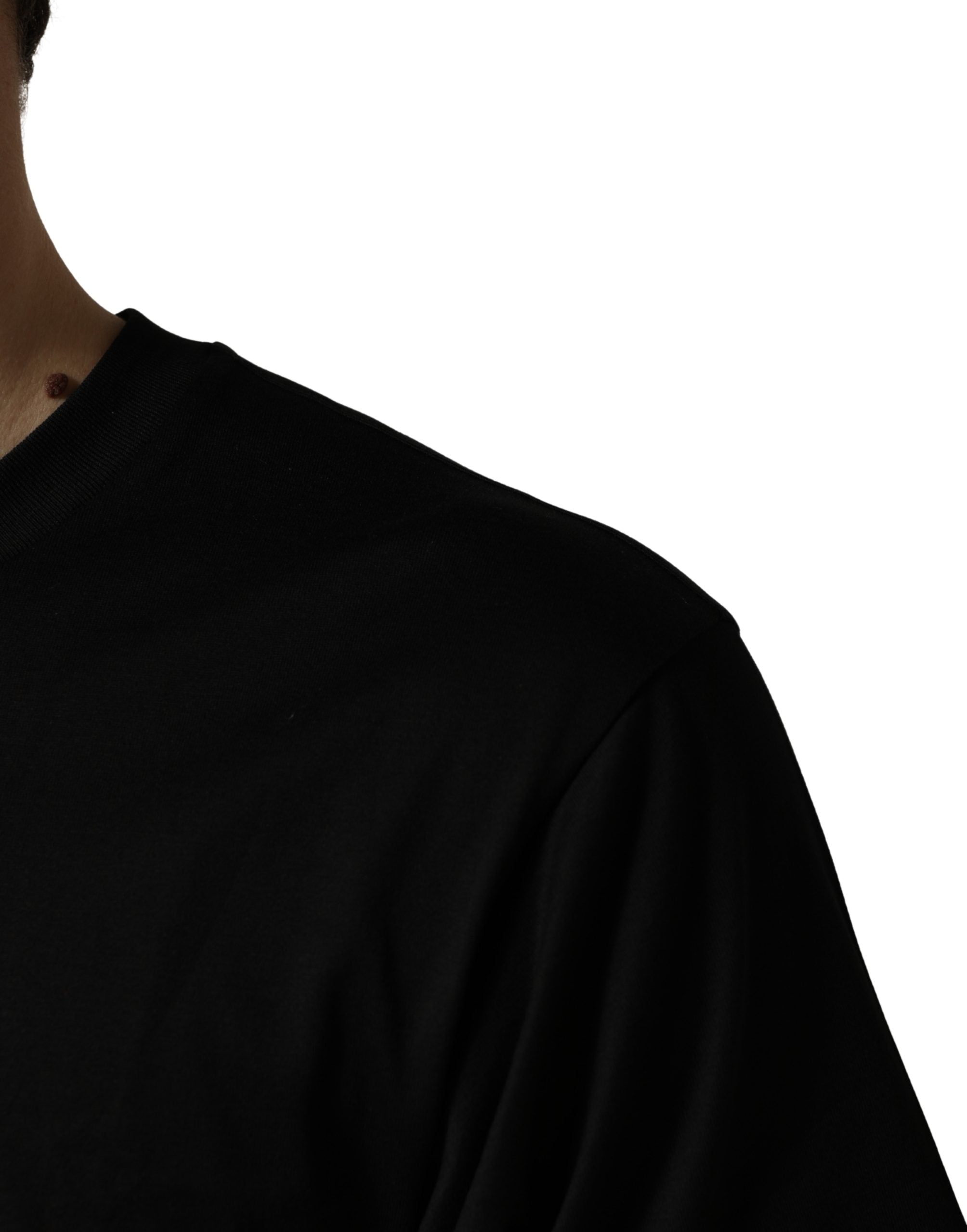 Dolce & Gabbana Black Cotton Jersey Logo Patch Crew Neck T-shirt