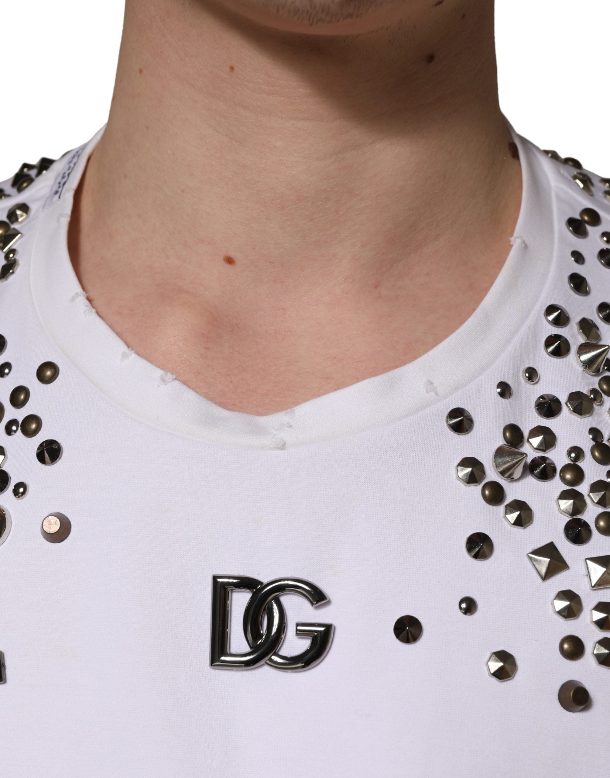 Dolce & Gabbana White Rhinestones Sleeveless Round Neck T-shirt