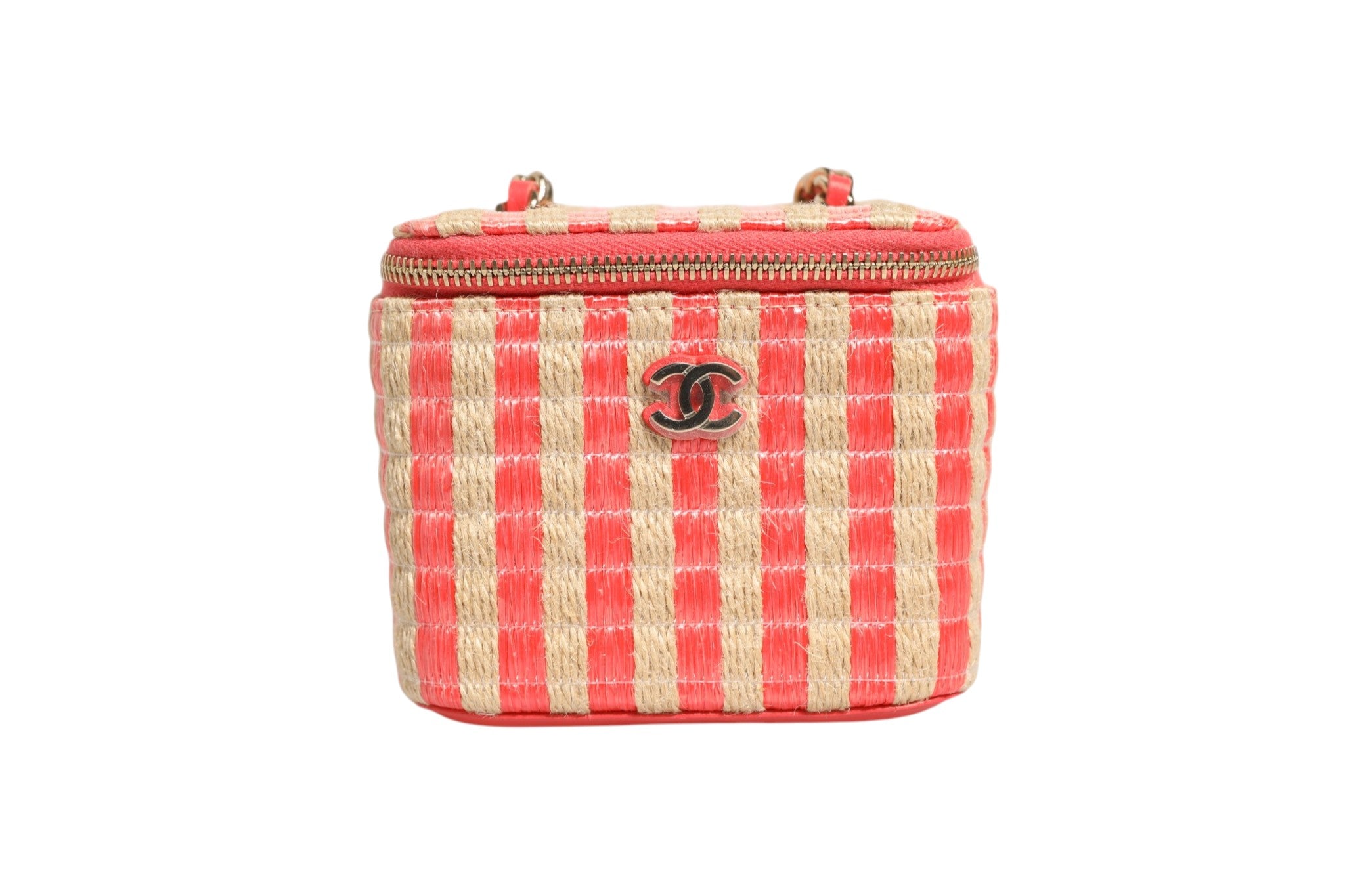 Chanel Raffia Jute Striped Mini Vanity Case
