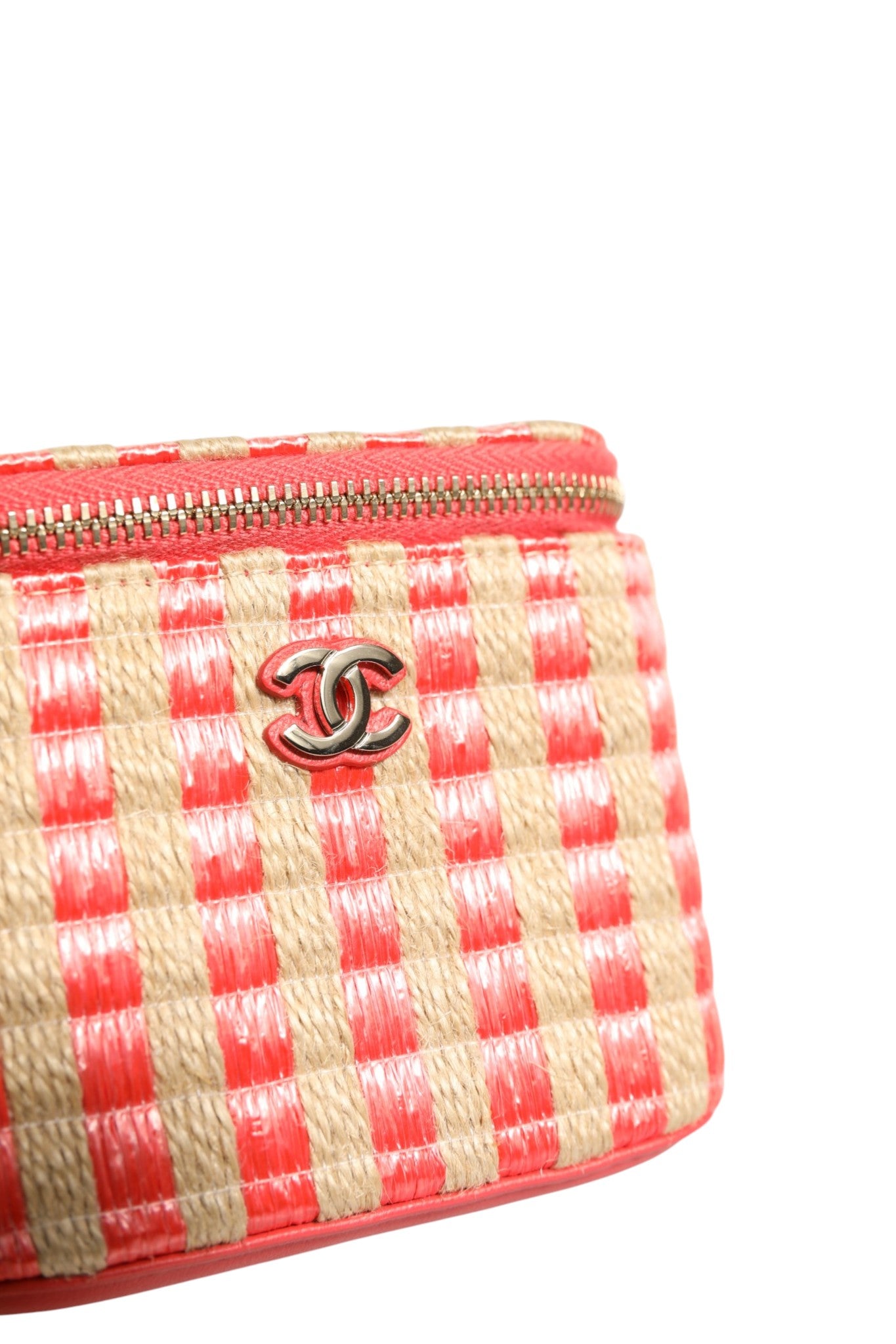 Chanel Raffia Jute Striped Mini Vanity Case