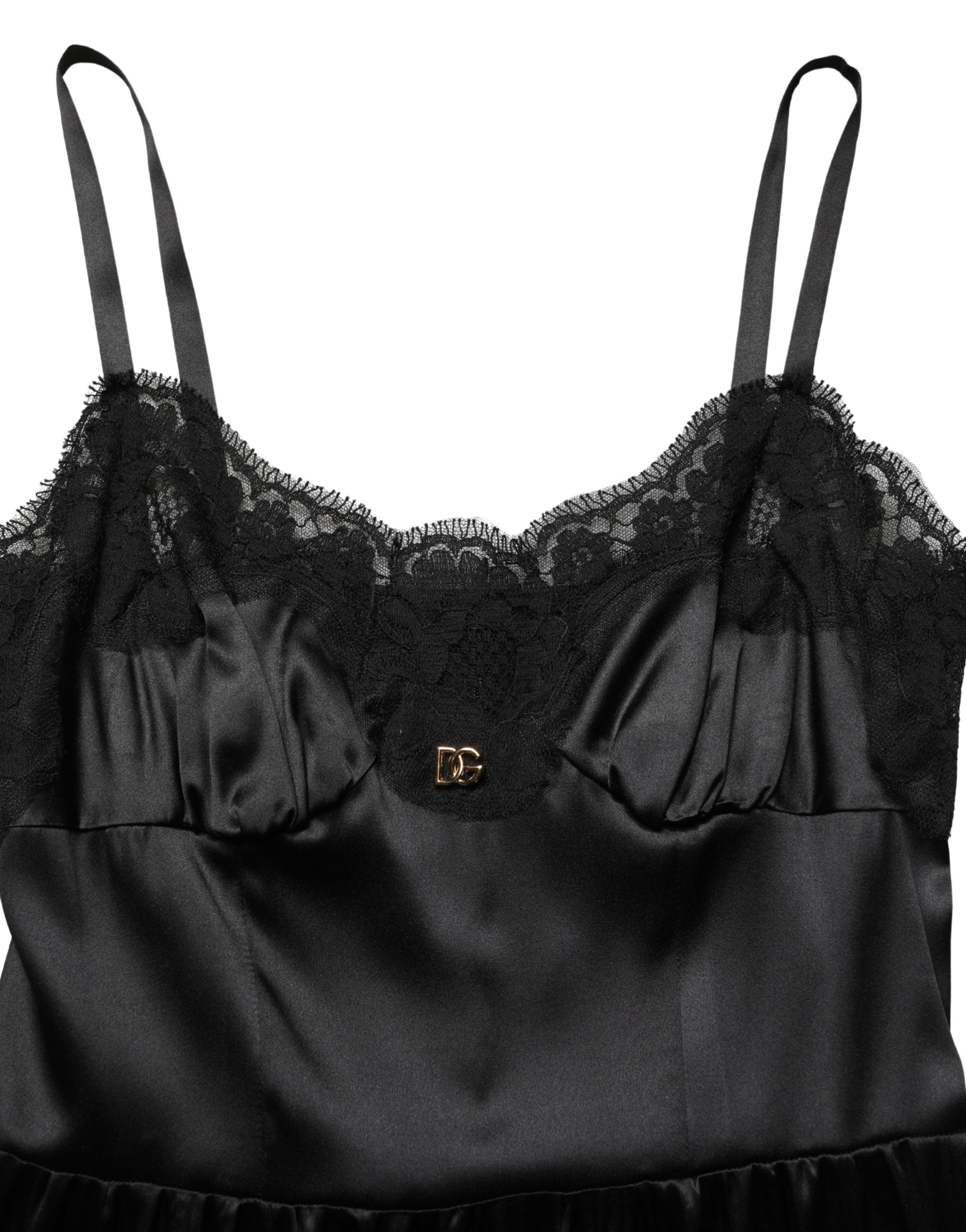 Dolce & Gabbana Black Silk Satin Lace Sleeveless Mini Dress