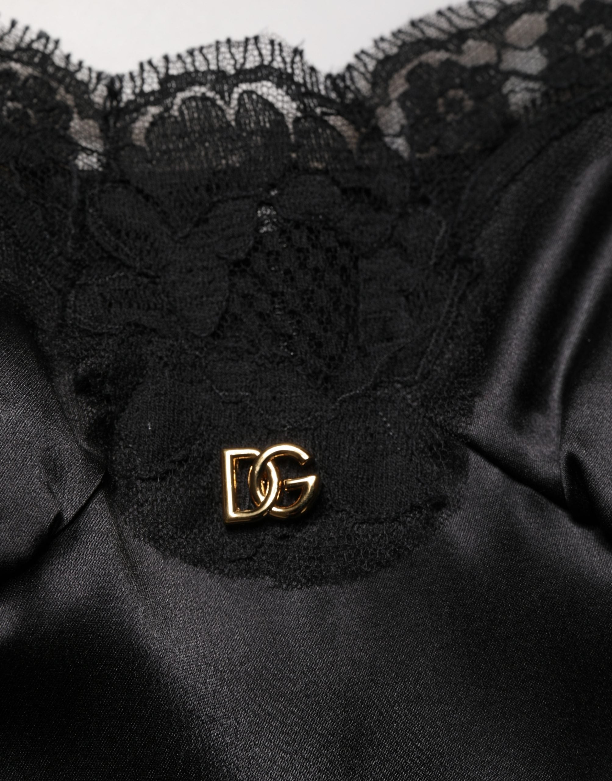 Dolce & Gabbana Black Silk Satin Lace Sleeveless Mini Dress