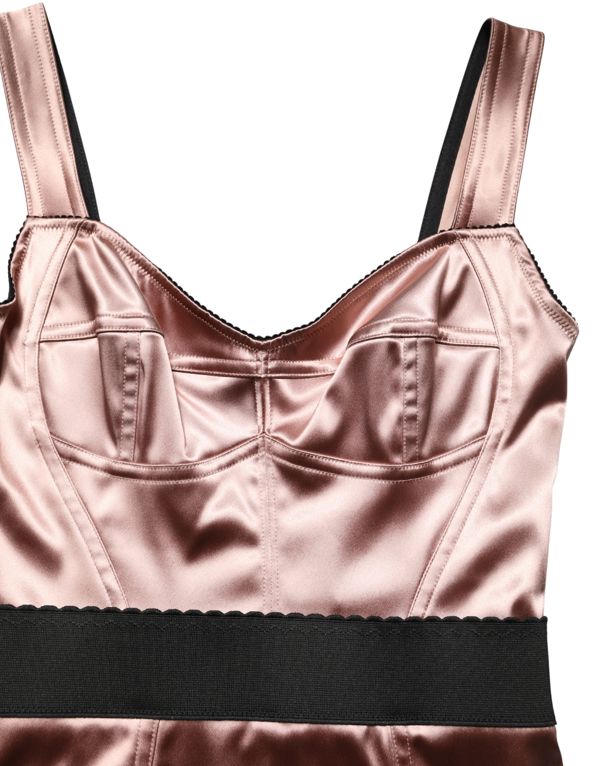 Dolce & Gabbana Pink Satin Sweetheart Sheath Corset Midi Dress