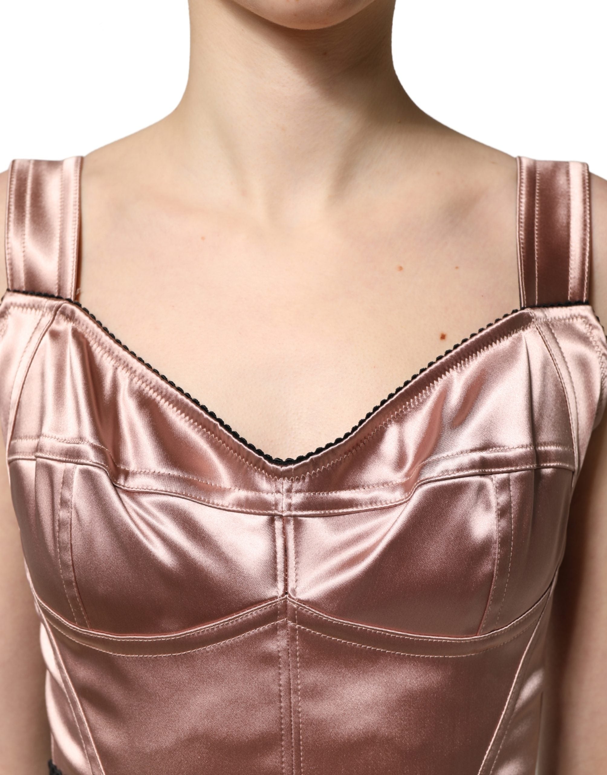Dolce & Gabbana Pink Satin Sweetheart Sheath Corset Midi Dress