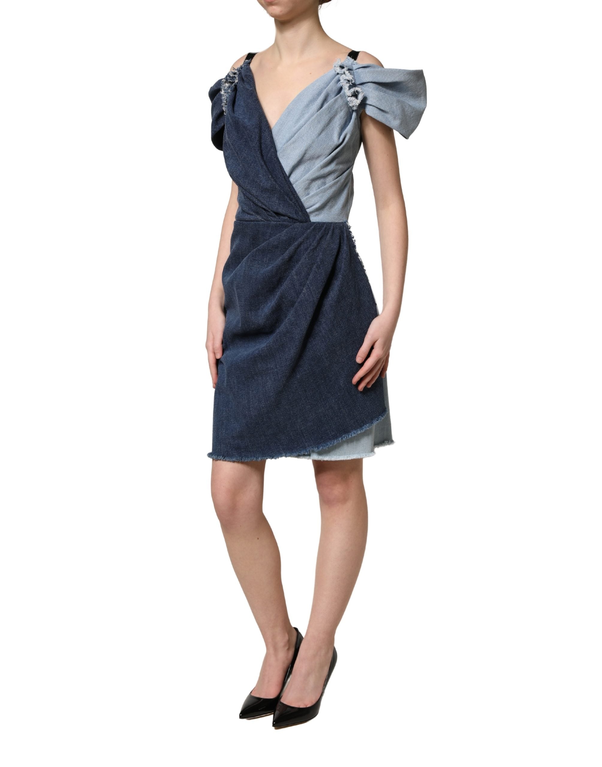 Dolce & Gabbana Blue Cotton Patchwork Denim Mini Sheath Dress