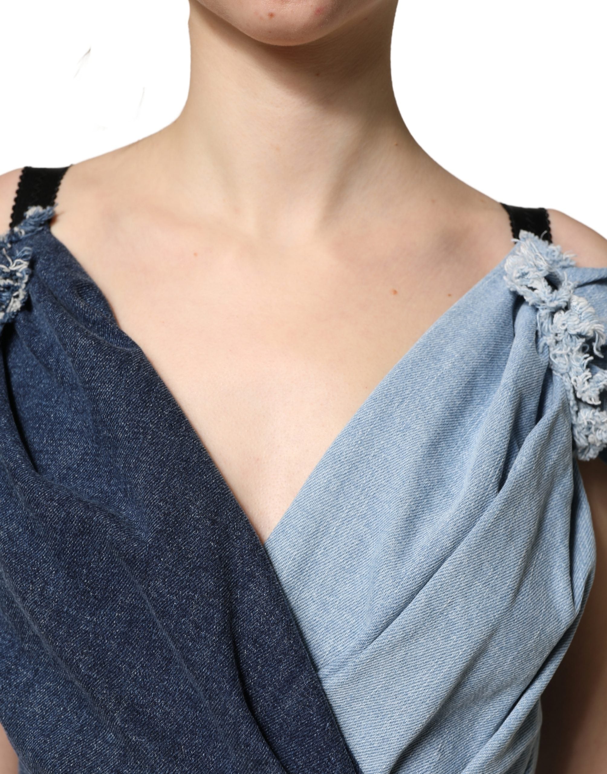 Dolce & Gabbana Blue Cotton Patchwork Denim Mini Sheath Dress