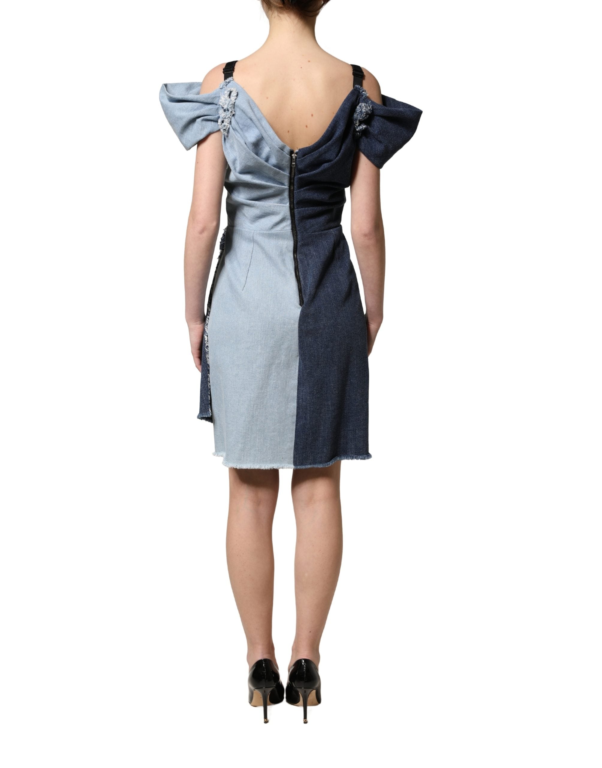 Dolce & Gabbana Blue Cotton Patchwork Denim Mini Sheath Dress