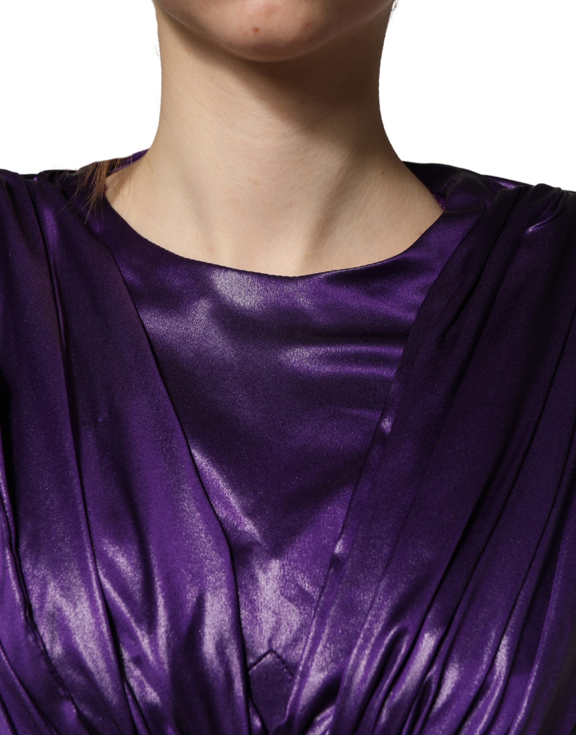 Dolce & Gabbana Metallic Purple Long Sleeve Cut-Out Mini Dress
