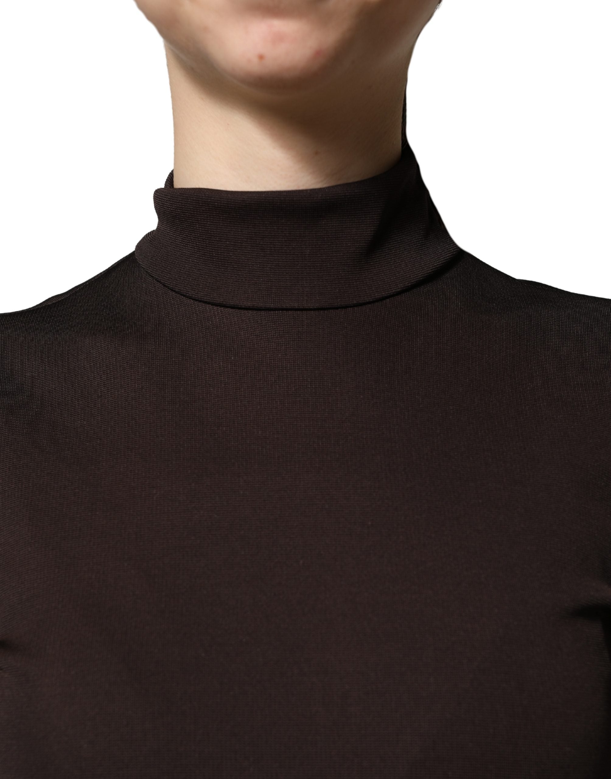 Dolce & Gabbana Brown Turtleneck Jersey Long Maxi Dress