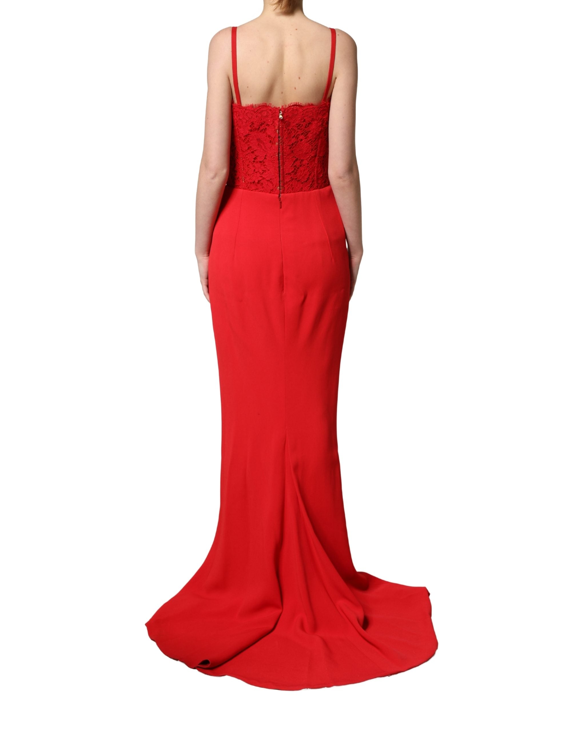 Dolce & Gabbana Red Corset Lace Bodice Draped Long Gown Dress