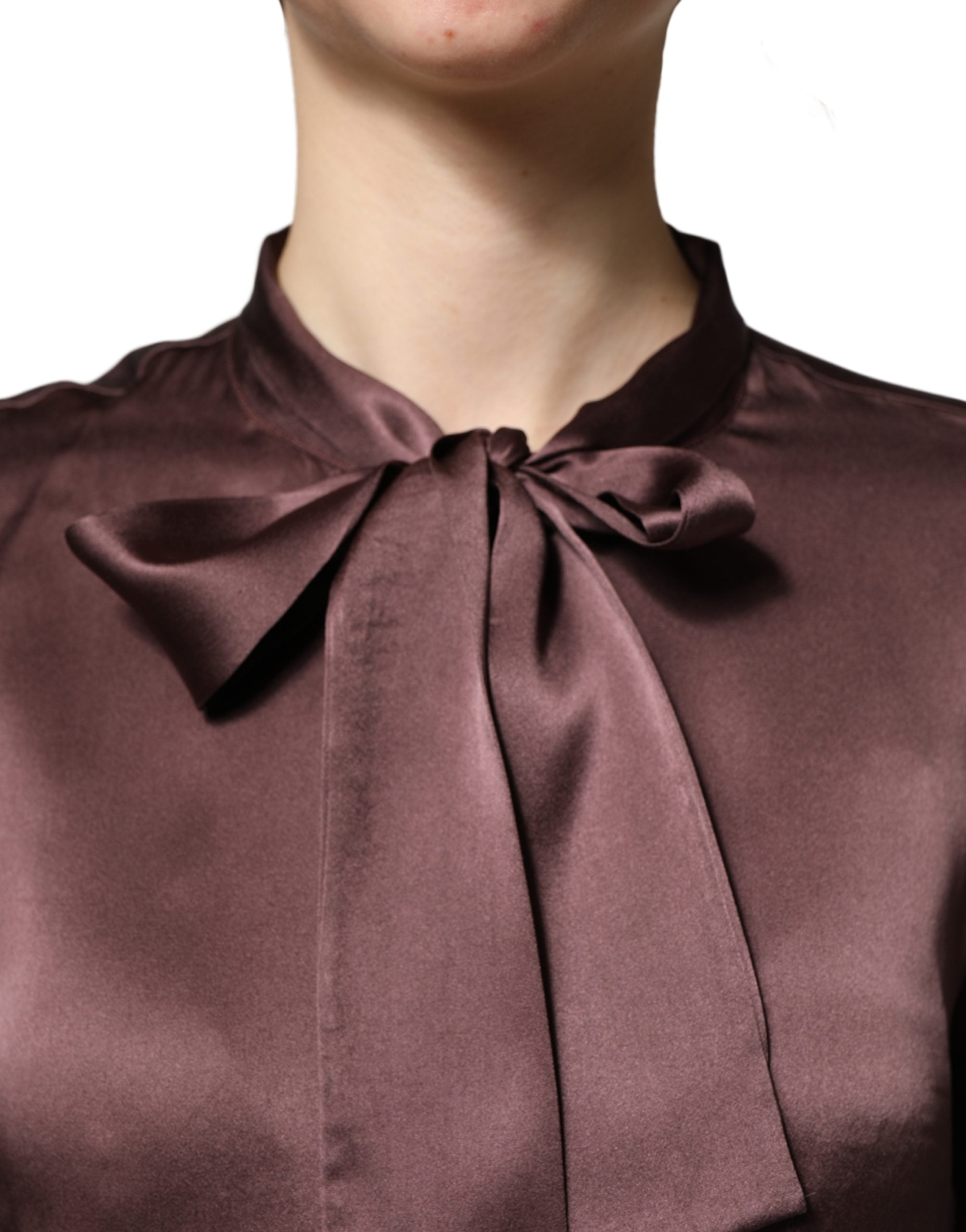 Dolce & Gabbana Violet Satin Long Sleeve Ascot Tie Shirt Top