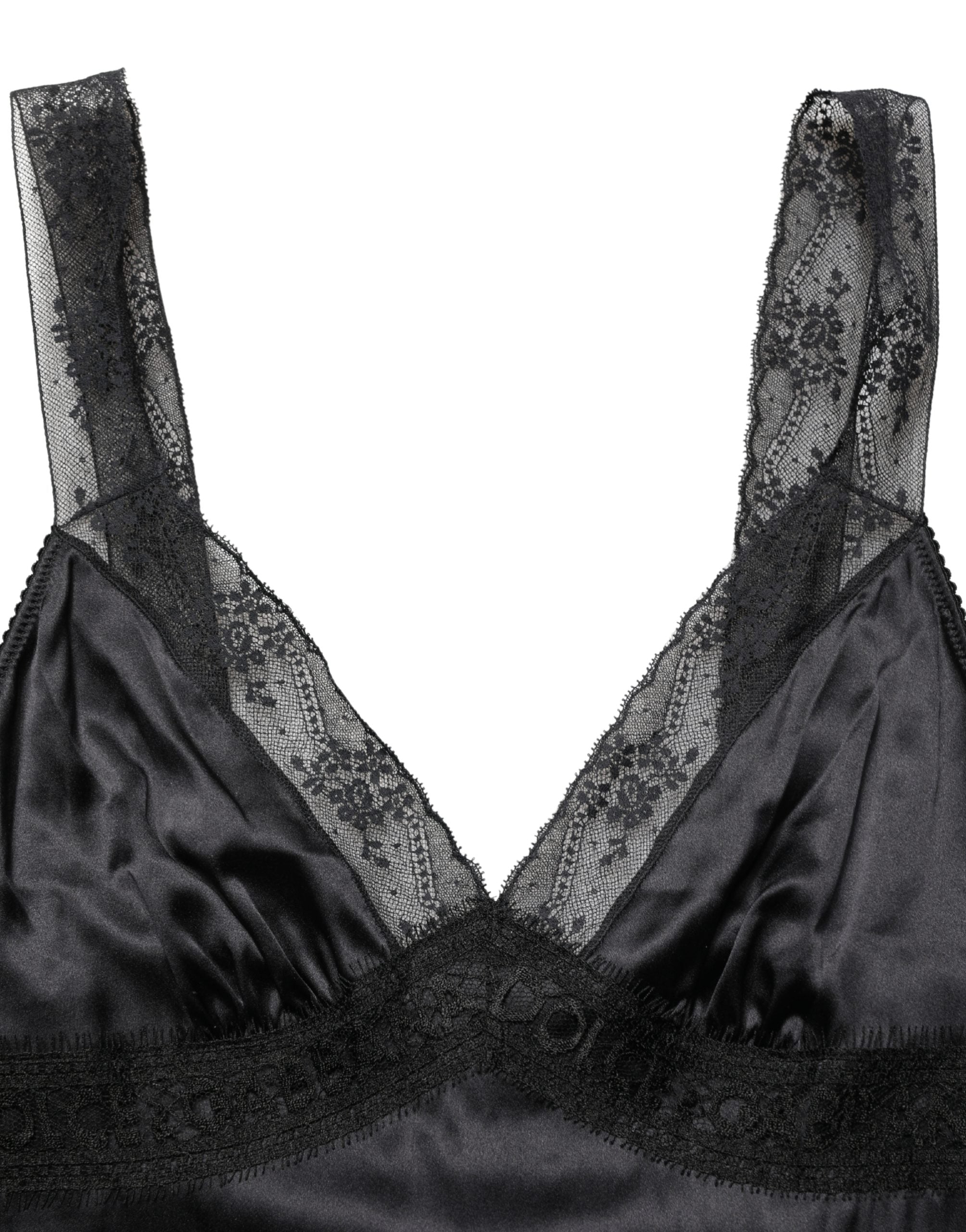 Dolce & Gabbana Black Silk Lace Trim Camisole V-neckline Tank Top