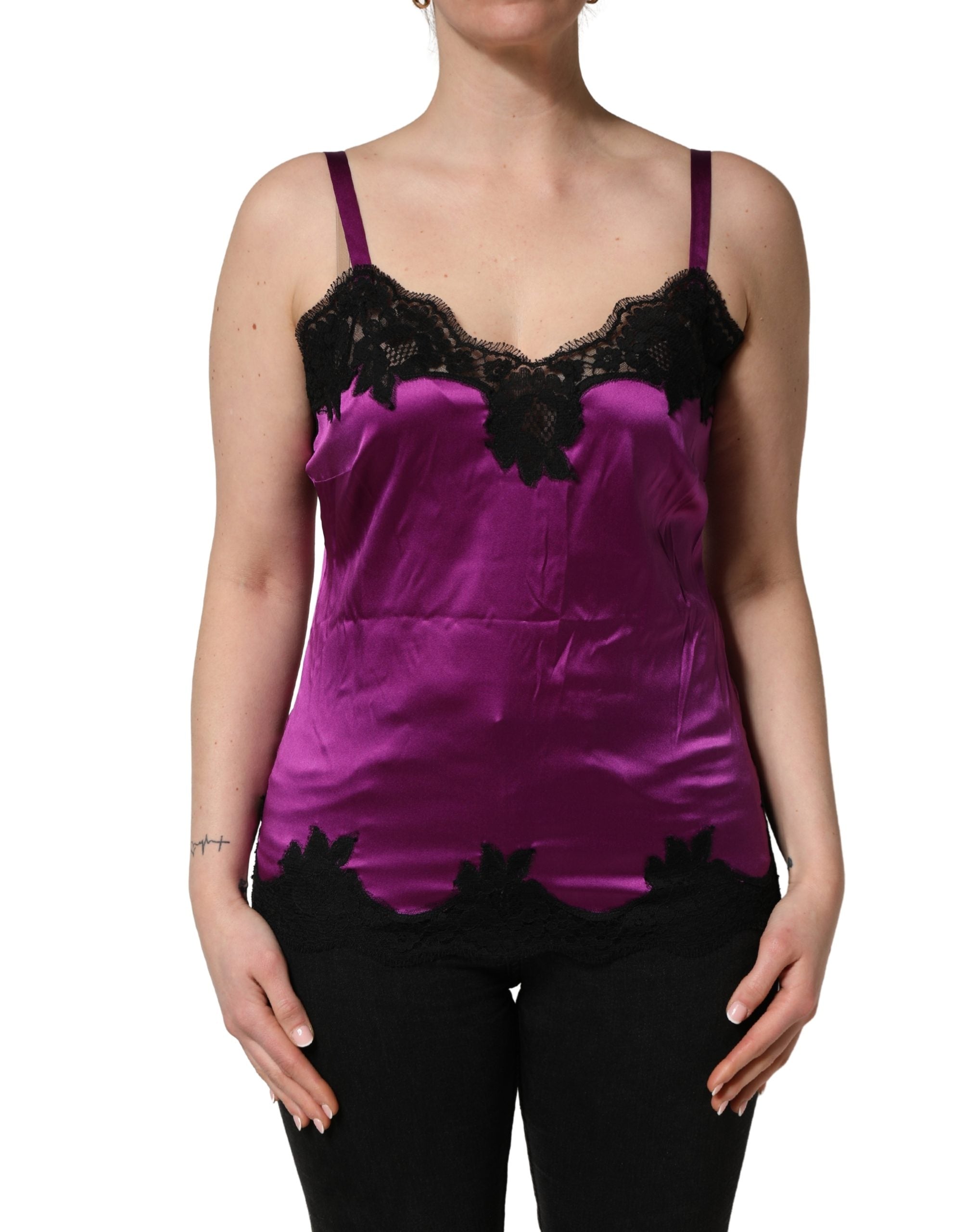 Dolce & Gabbana Purple Silk Lace Trim Camisole Sleeveless Tank Top