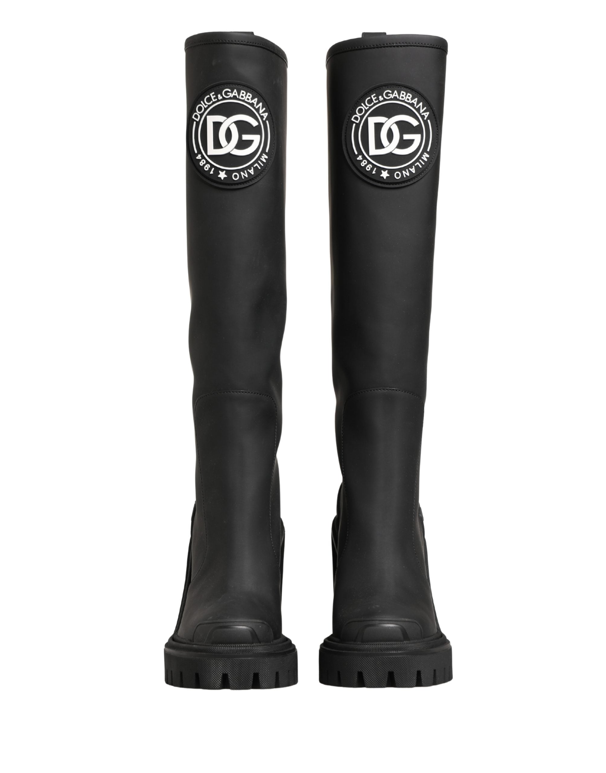 Dolce & Gabbana Black Rubberised Leather High Boots Shoes