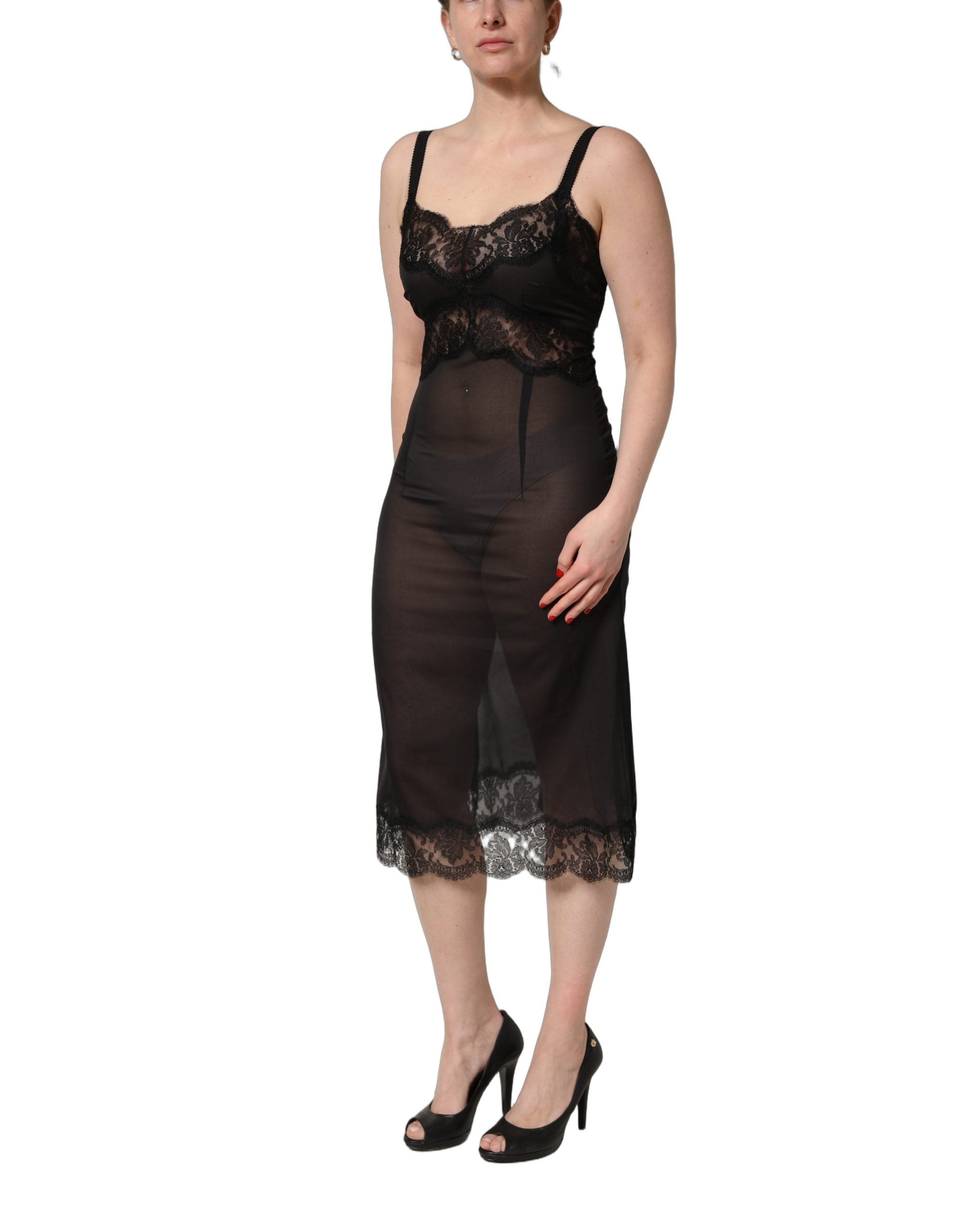 Dolce & Gabbana Black Silk Lace Slip Lingerie Chemise Sleepwear