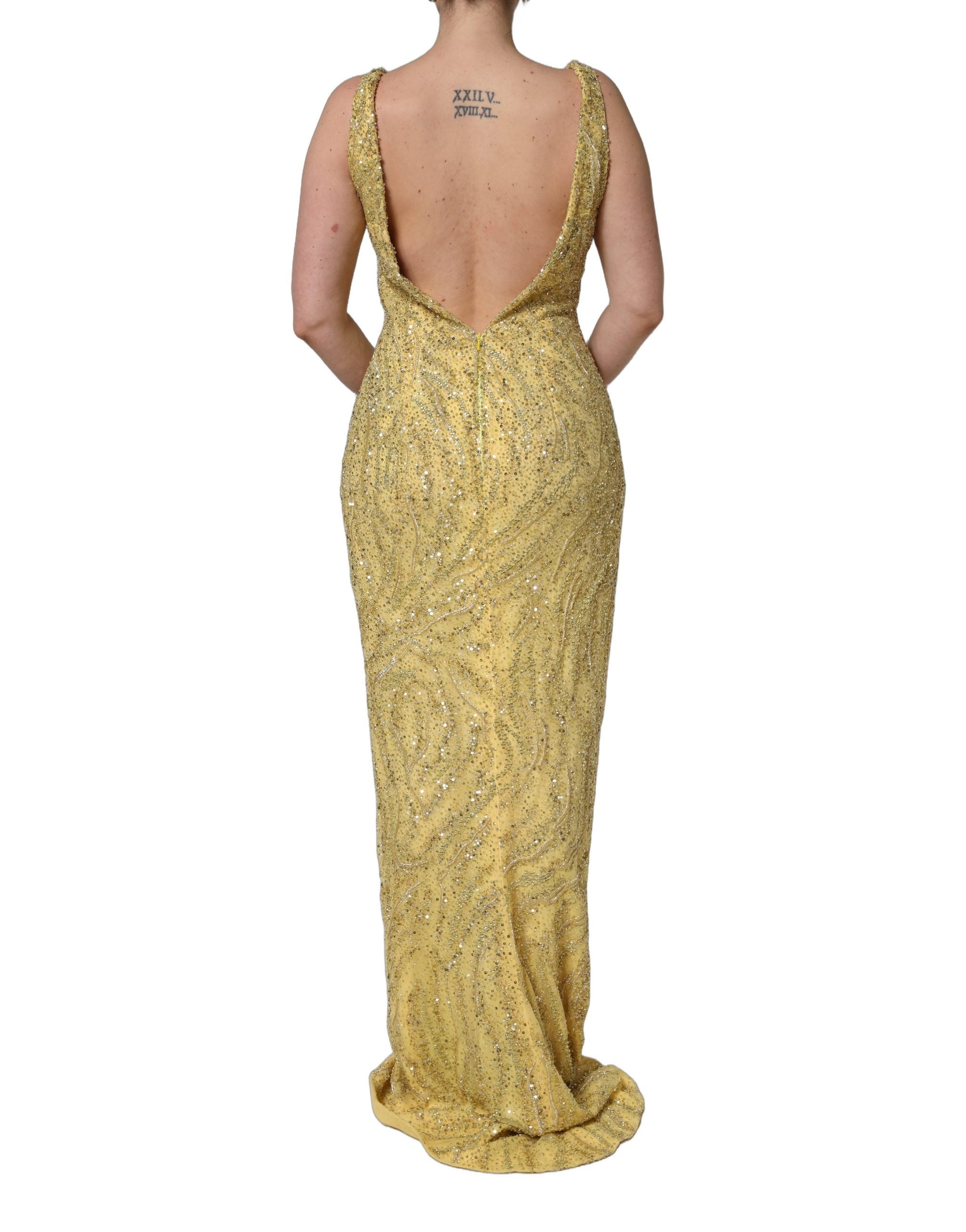 Dolce & Gabbana Gold V-neckline Mermaid Sequinned Gown Dress