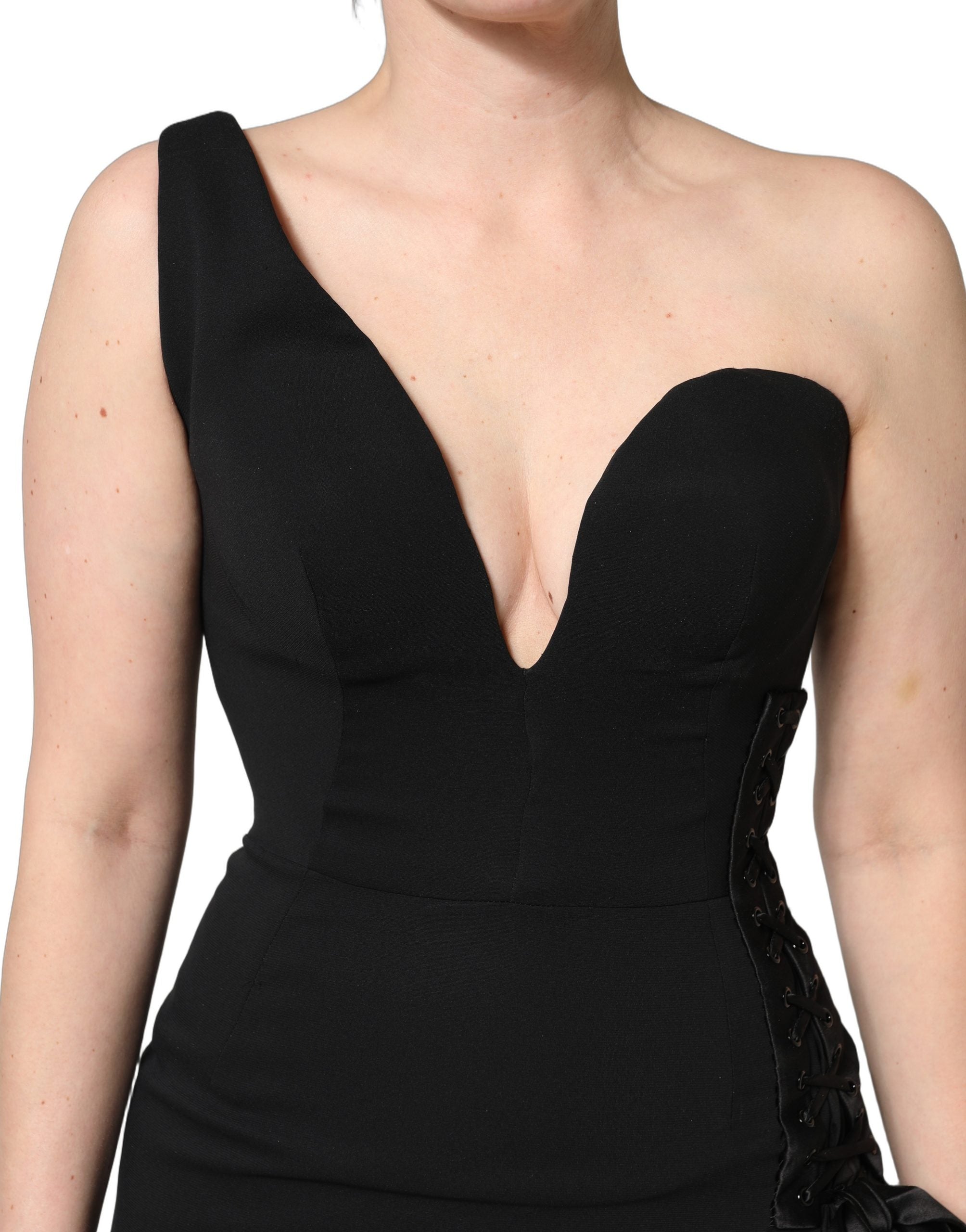 Dolce & Gabbana Black One Shoulder Neckline Long Gown Dress