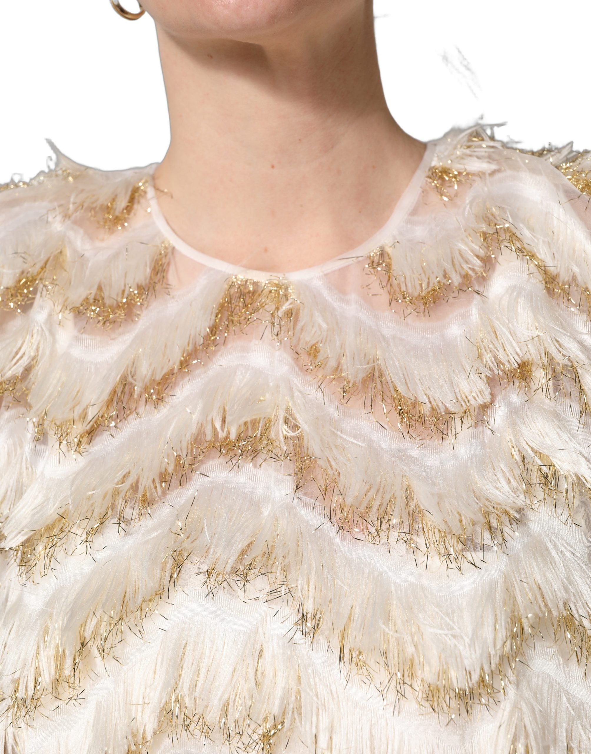 Dolce & Gabbana Ivory Fringe Layered Shift Midi Dress