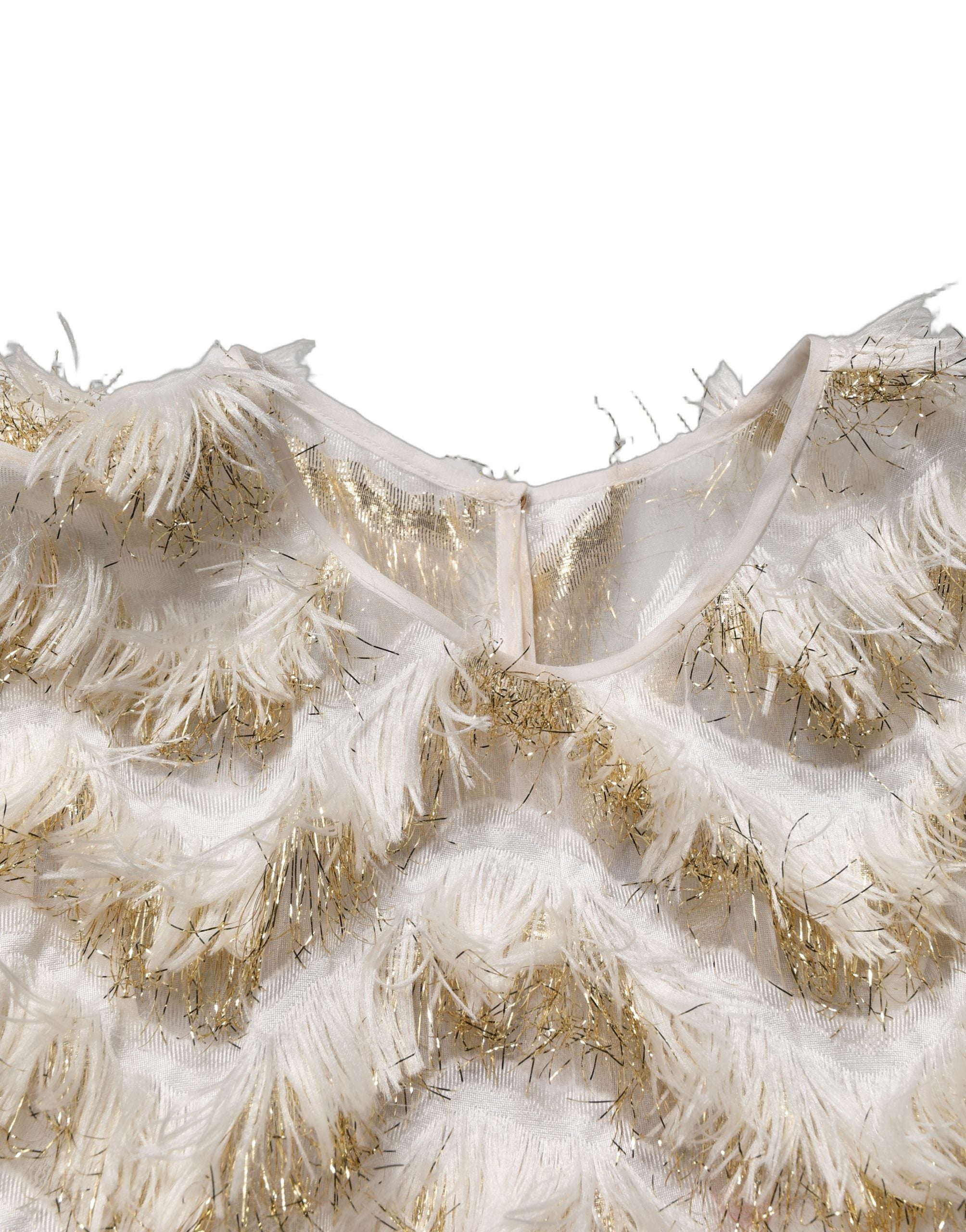 Dolce & Gabbana Ivory Fringe Layered Shift Midi Dress