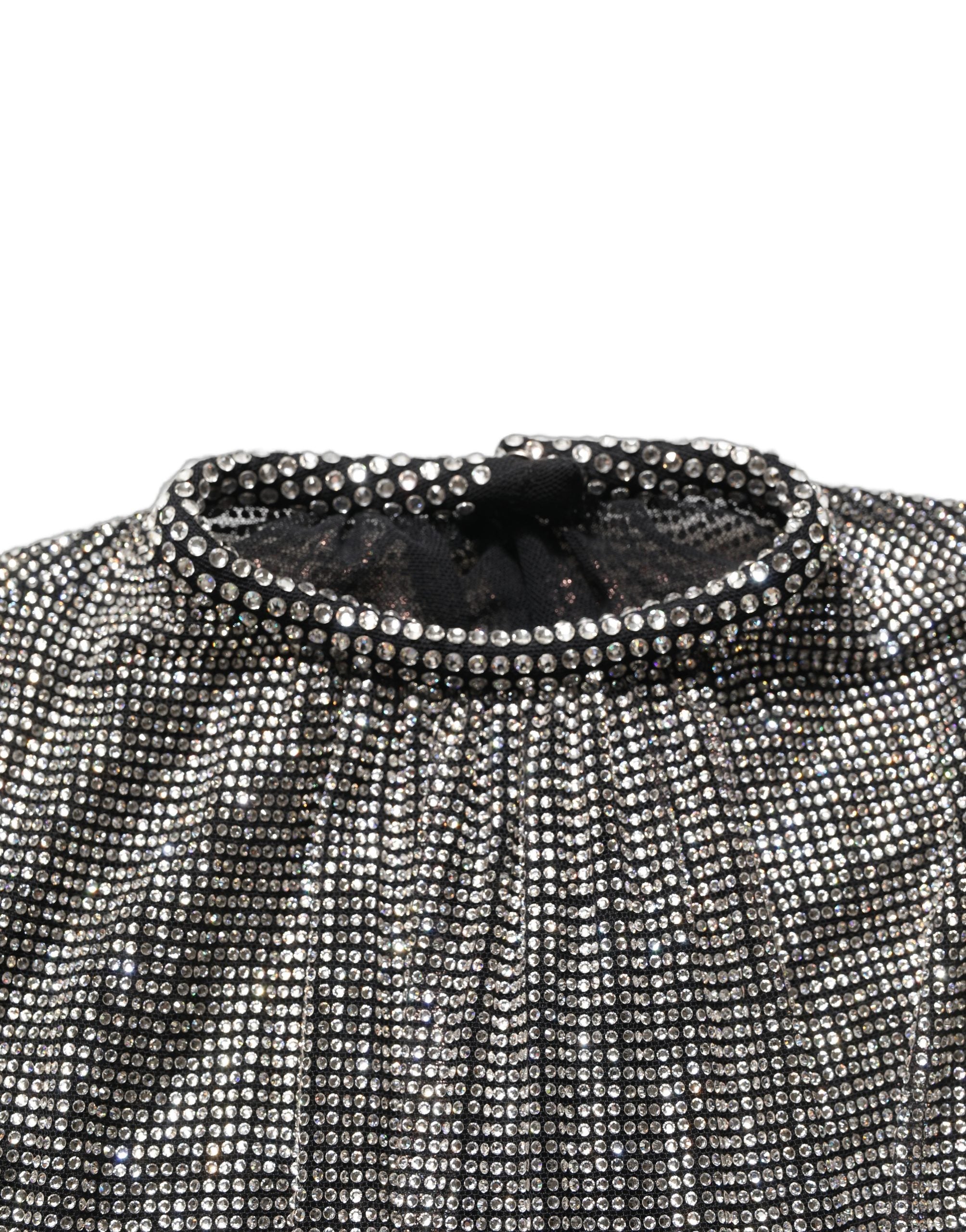 Dolce & Gabbana Silver Rhinestones Long Sleeves Bodysuit Mini Dress