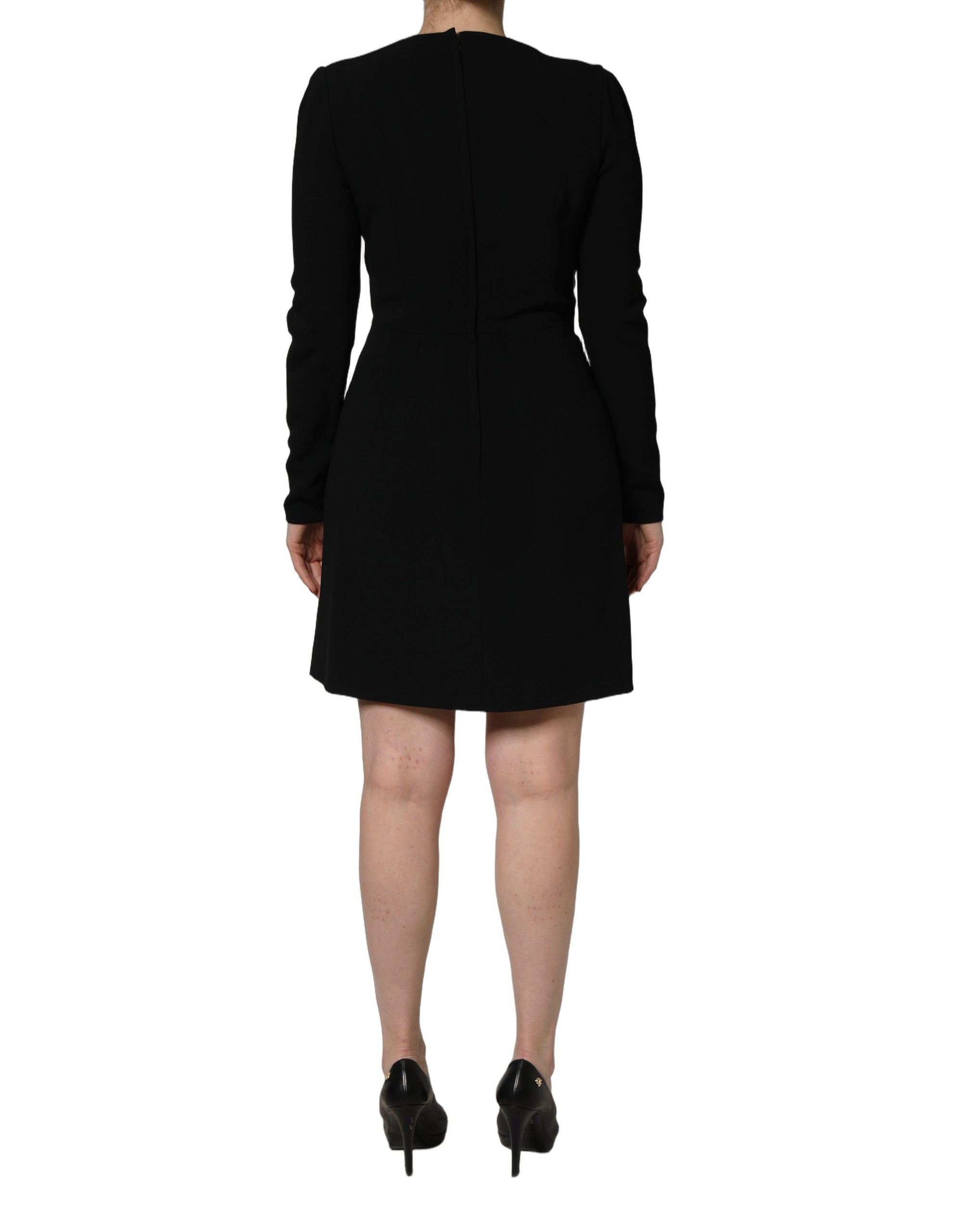Roberto Cavalli Black Long Sleeves Scoop Neck Mini Dress