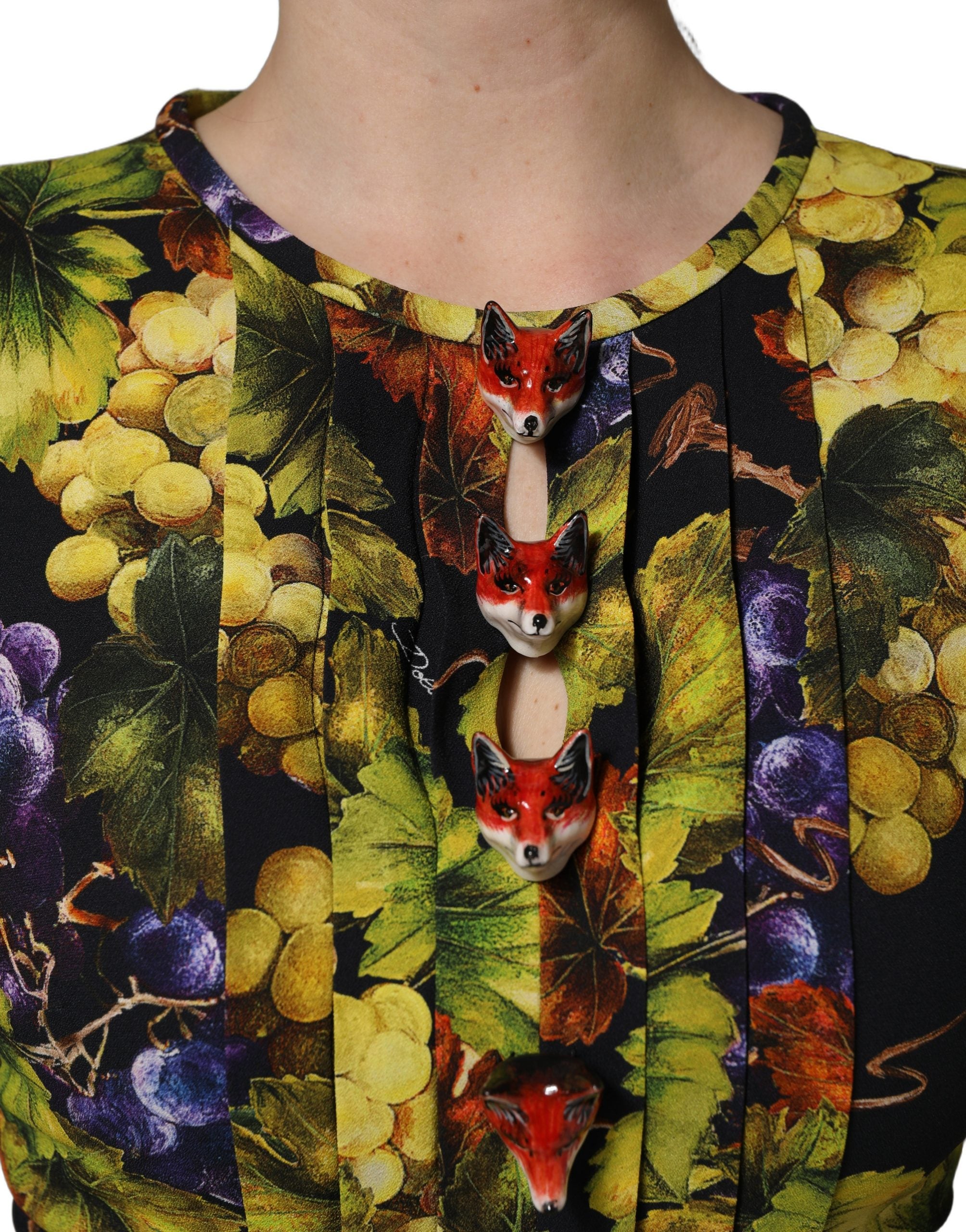 Dolce & Gabbana Multicolor Grape Print LongSleeve Midi Dress
