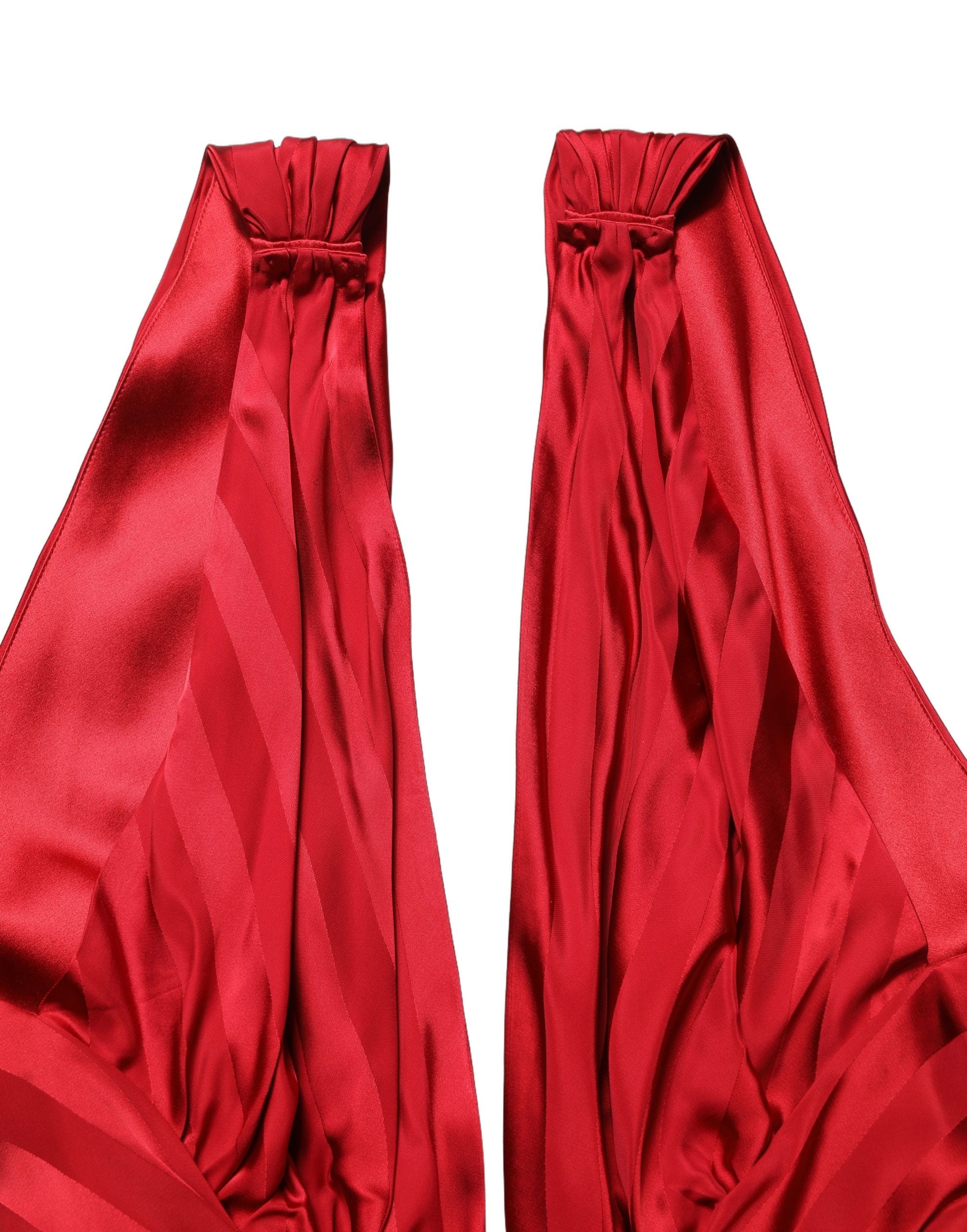 Dolce & Gabbana Red Plunging HalterNeck Draped Jumpsuit