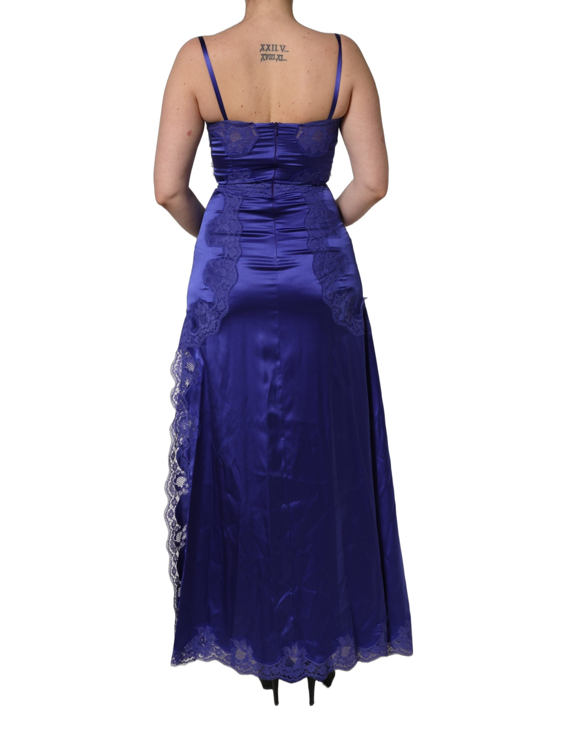 Dolce & Gabbana Blue Sleeveless Lace Trim A-line Gown Dress