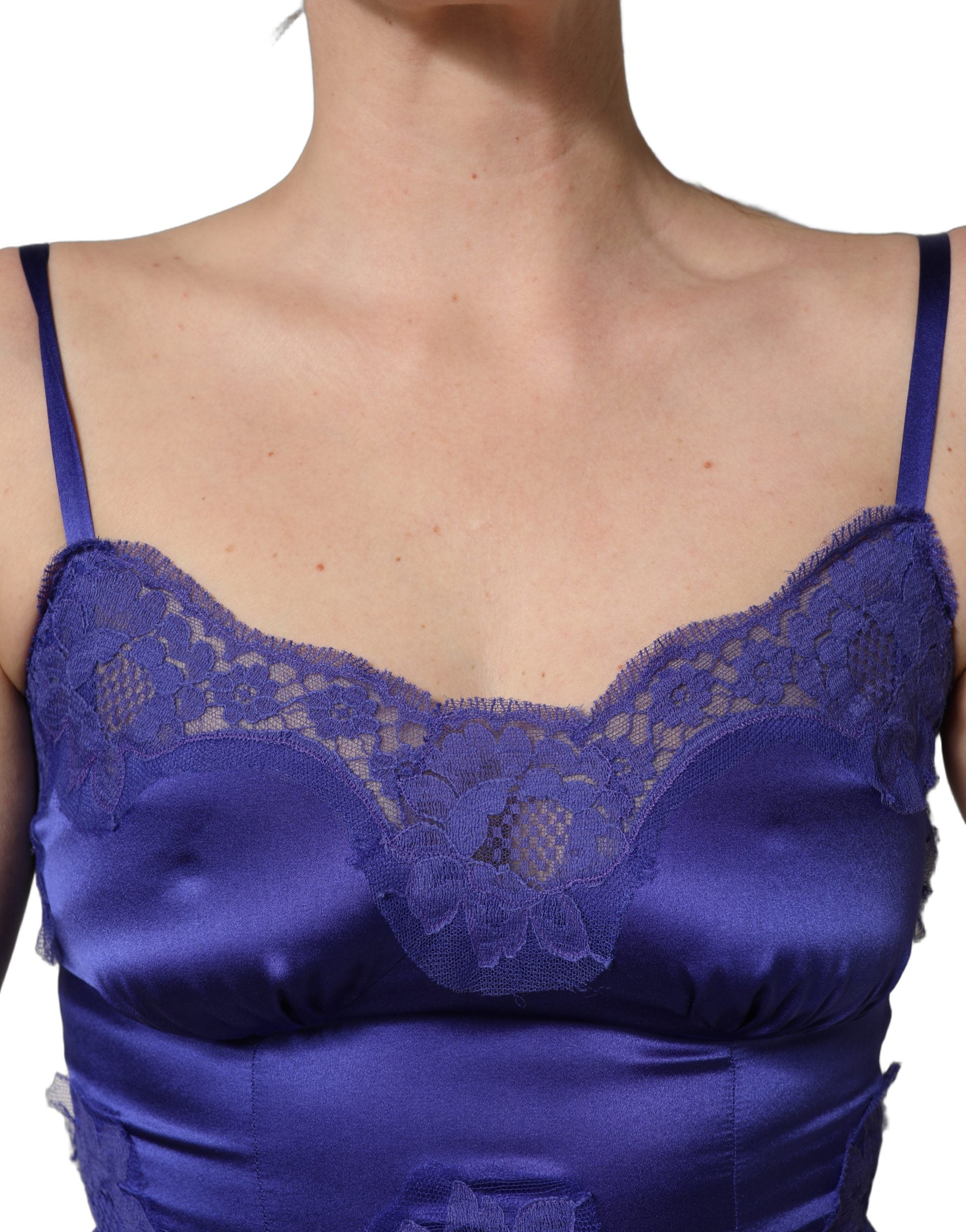 Dolce & Gabbana Blue Sleeveless Lace Trim A-line Gown Dress