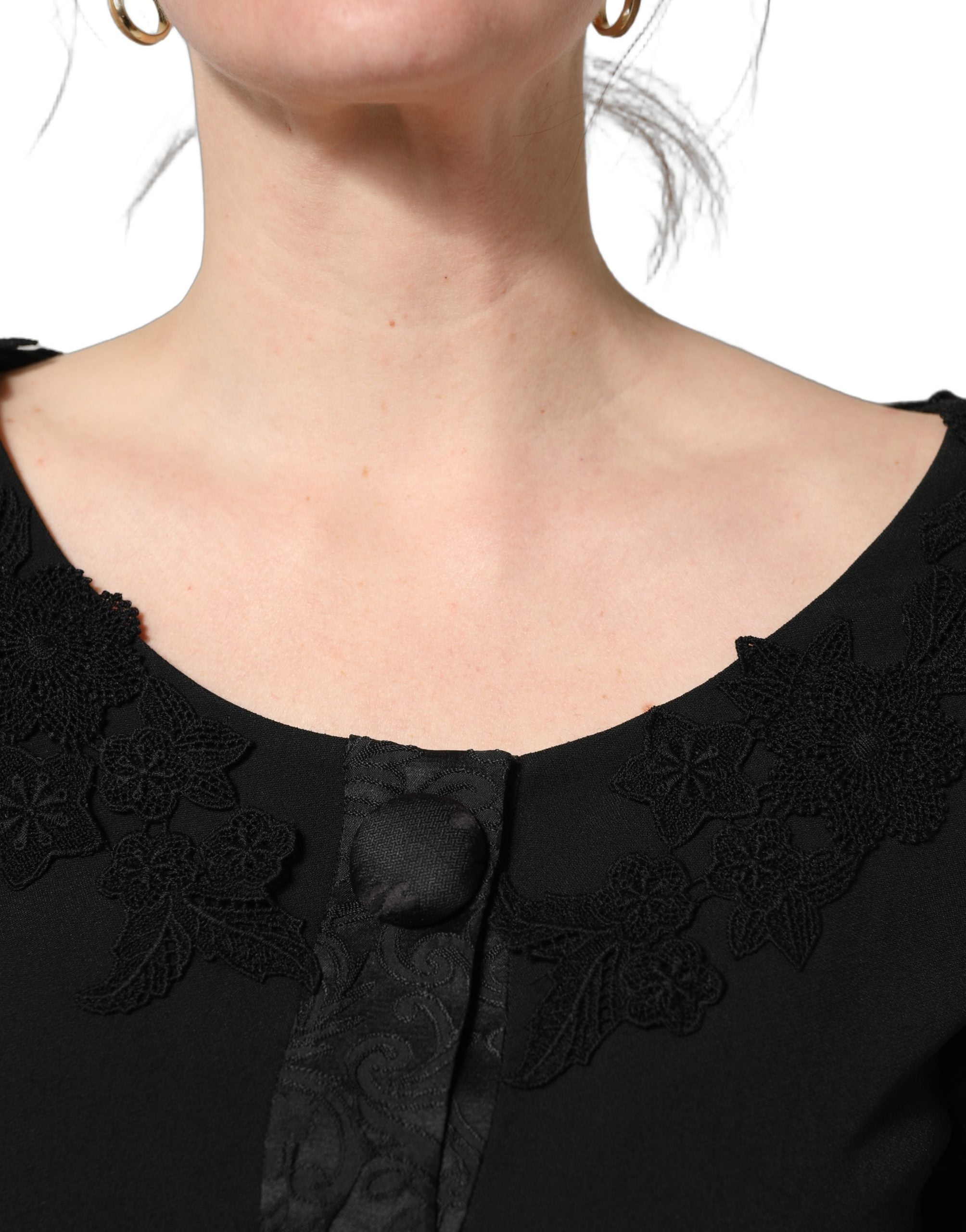 Dolce & Gabbana Black Button Fastening Lace Trimmed Blazer Jacket