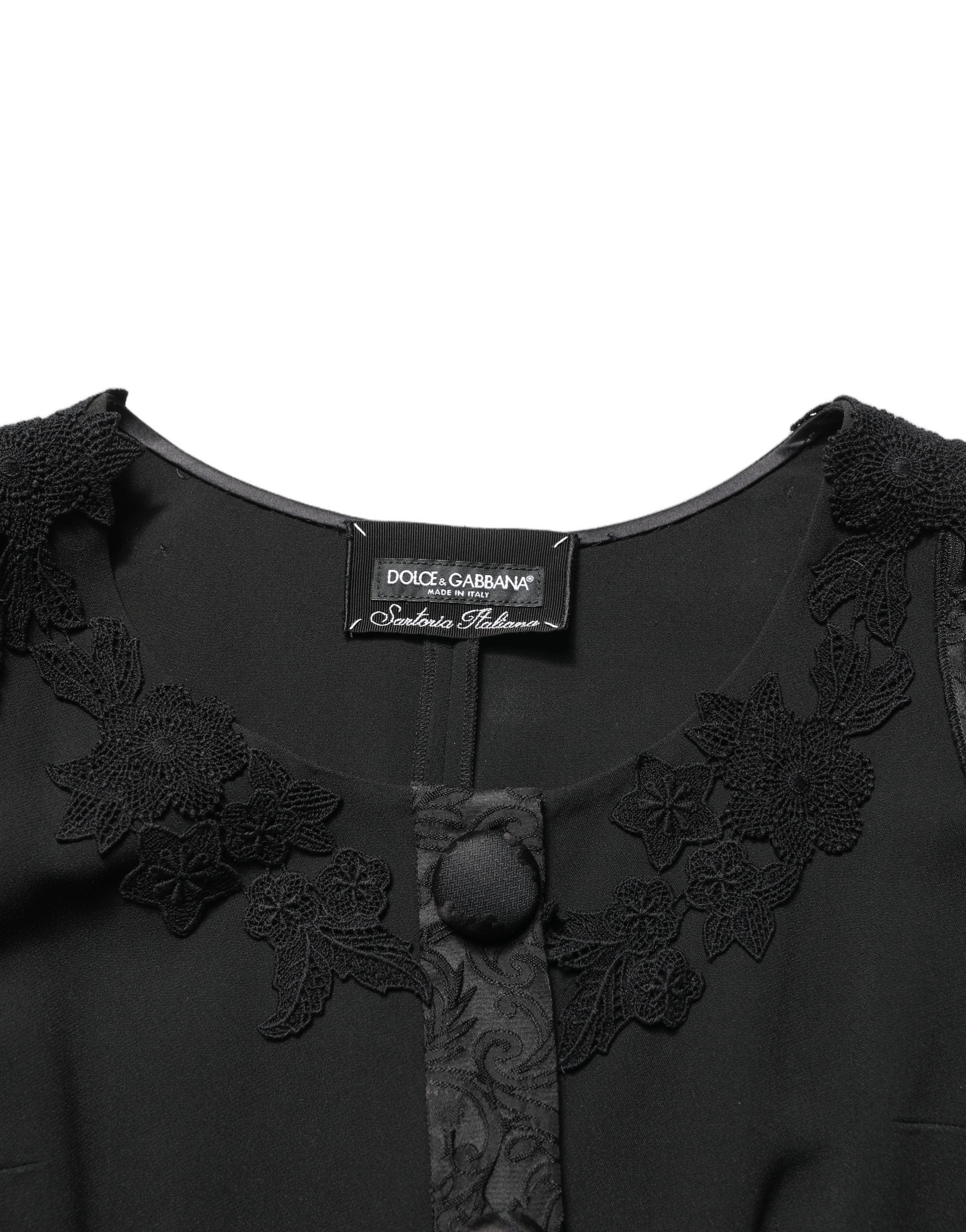 Dolce & Gabbana Black Button Fastening Lace Trimmed Blazer Jacket