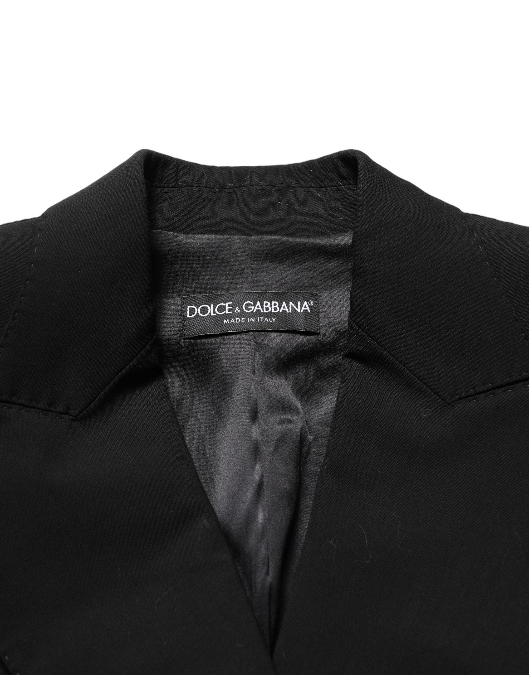 Dolce & Gabbana Black Wool DoubleBreasted Lace Sleeve Jacket