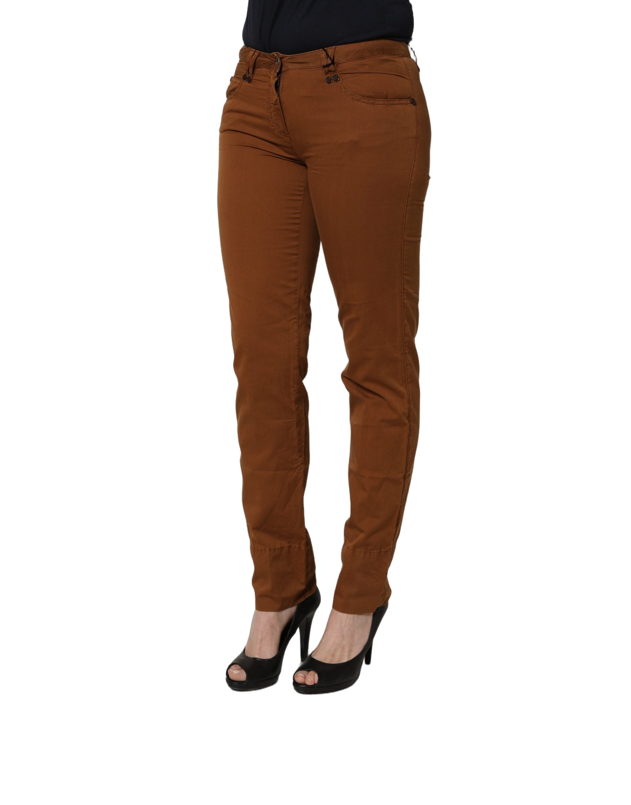 PLEIN SUD Brown Cotton Mid Waist Skinny Chino Pants