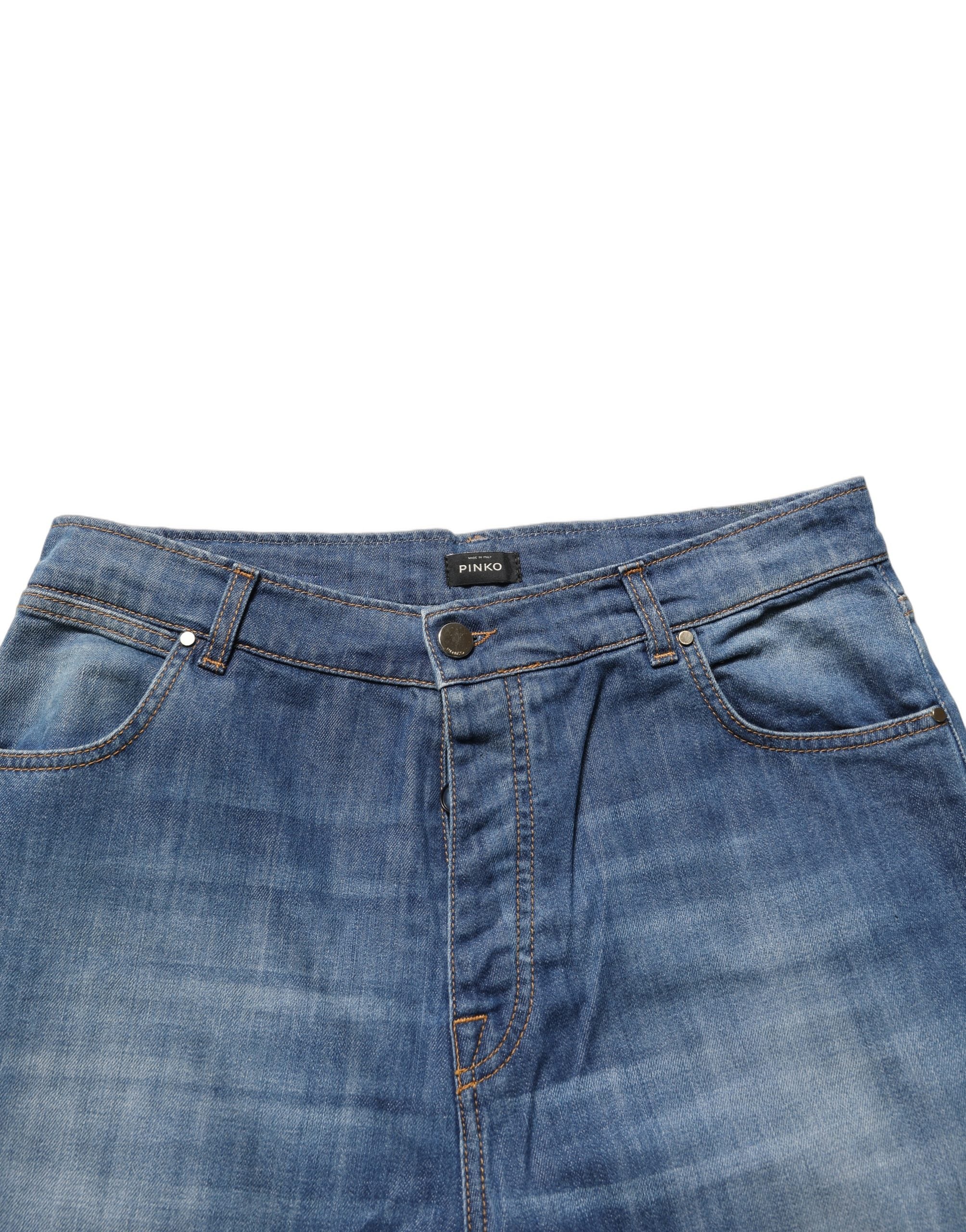 PINKO Blue Washed High Waist Wide Leg Denim Cotton Stretch Jeans
